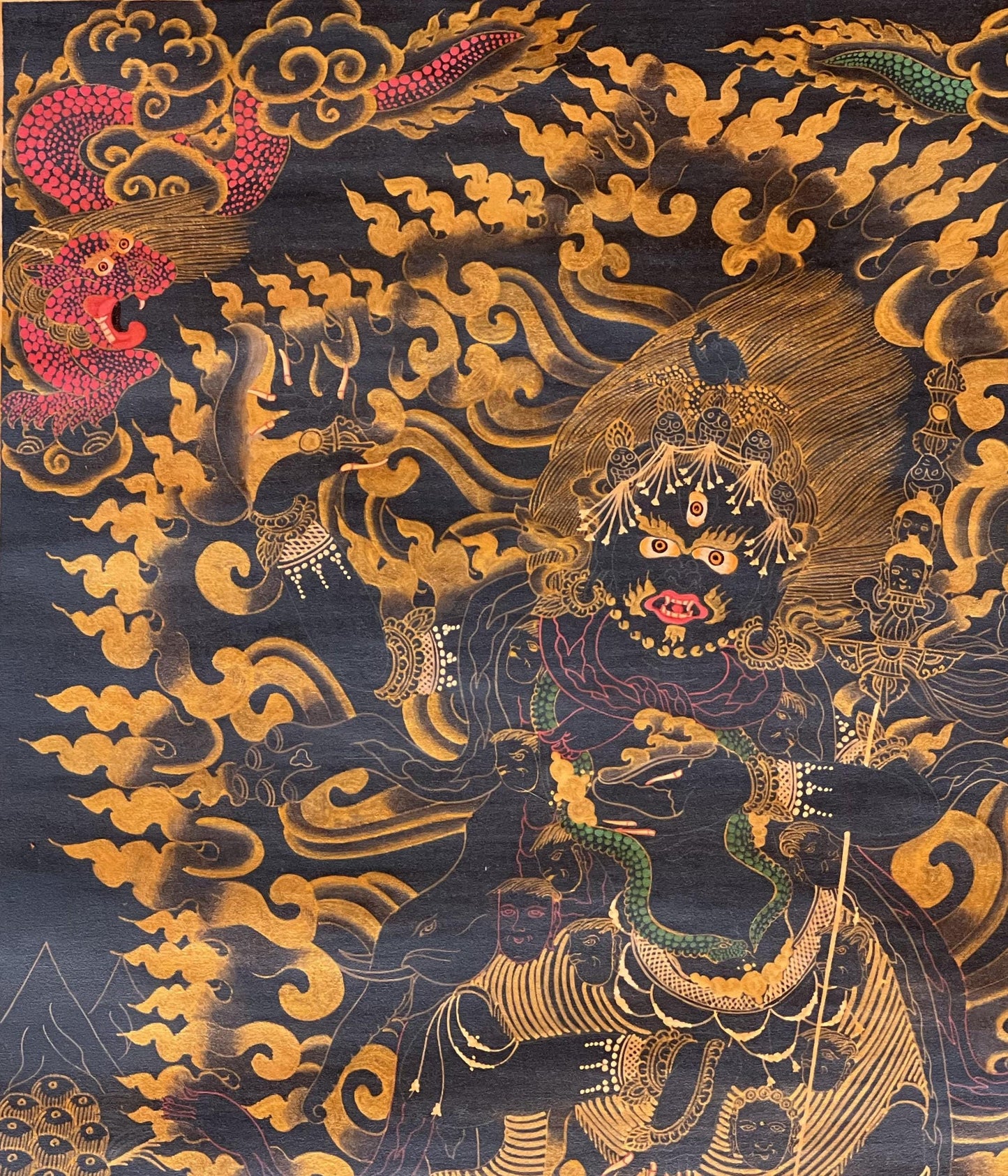 Hand-Painted Vajravarahi Thangka Art | Black & Gold Female Buddha