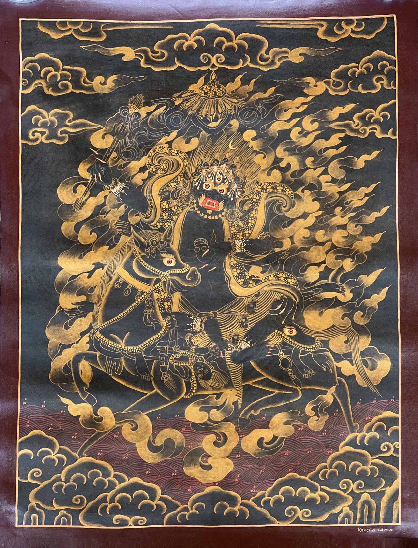Hand-Painted Oil Varnished Palden Lhamo Tibetan Thangka Painting – Blessed & Signed Artwork