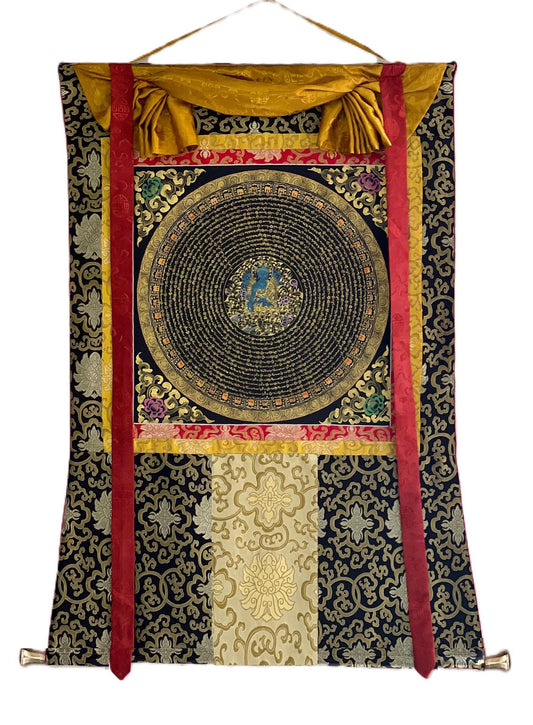 Hand-Painted Medicine Buddha Mandala Thangka | Tibetan Healing Art