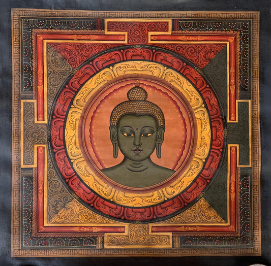 Akshobhya Buddha Thangka Art | Shri Yantra Mandala, Oil Varnished Newari Paubha Painting