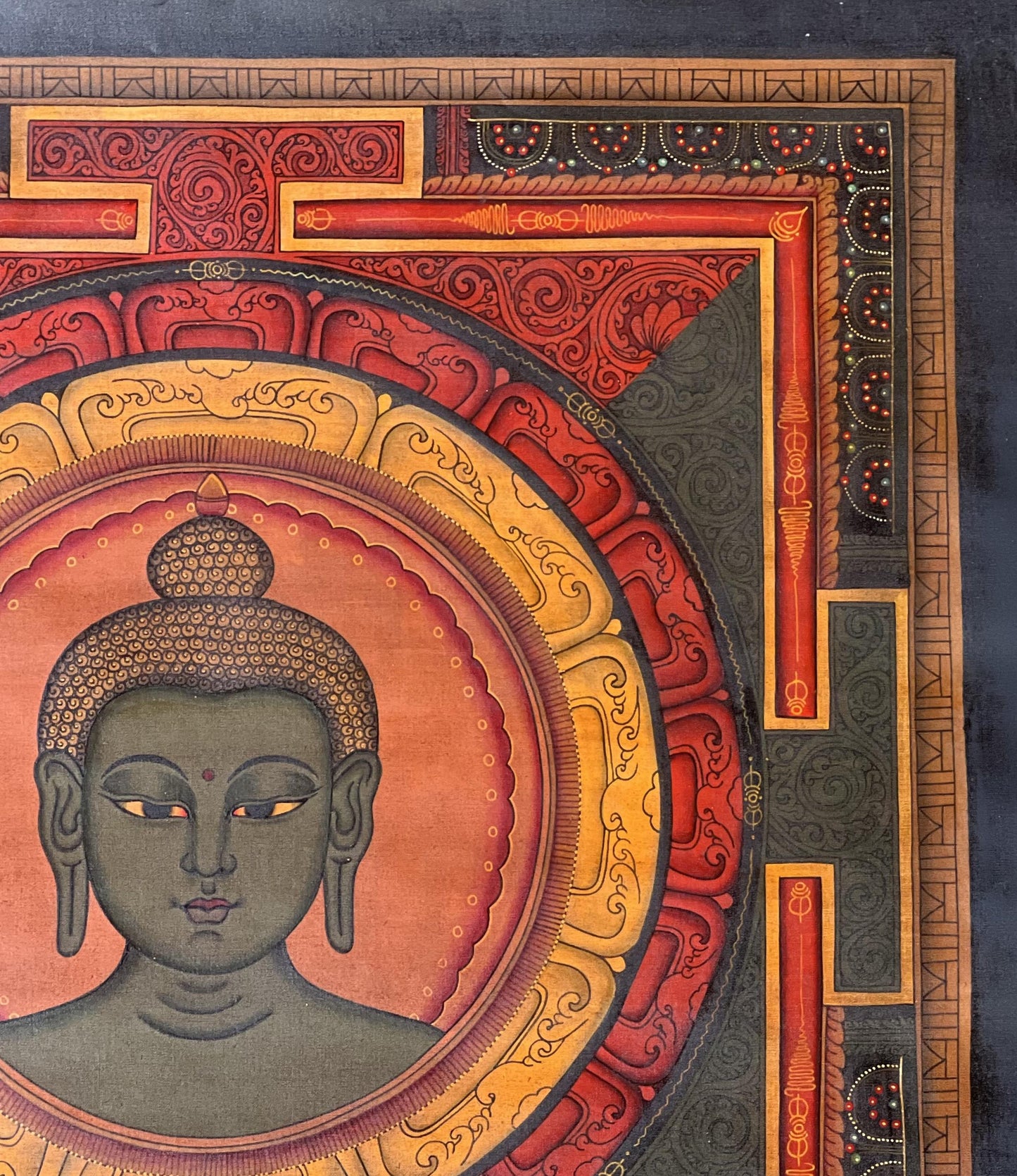 Akshobhya Buddha Thangka Art | Shri Yantra Mandala, Oil Varnished Newari Paubha Painting