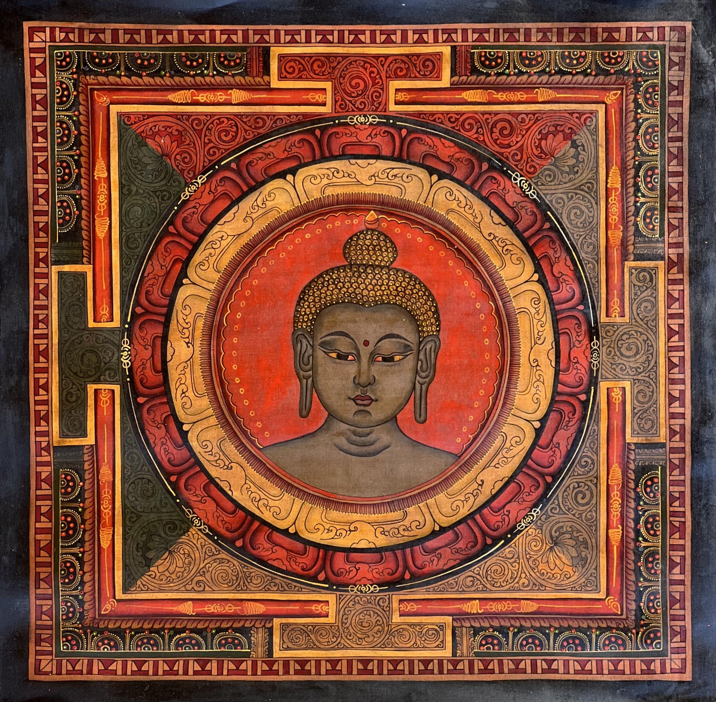 Hand-Painted Medicine Buddha Thangka | Oil Varnished Art on Shri Yantra