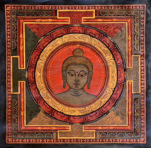 Hand-Painted Medicine Buddha Thangka | Oil Varnished Art on Shri Yantra