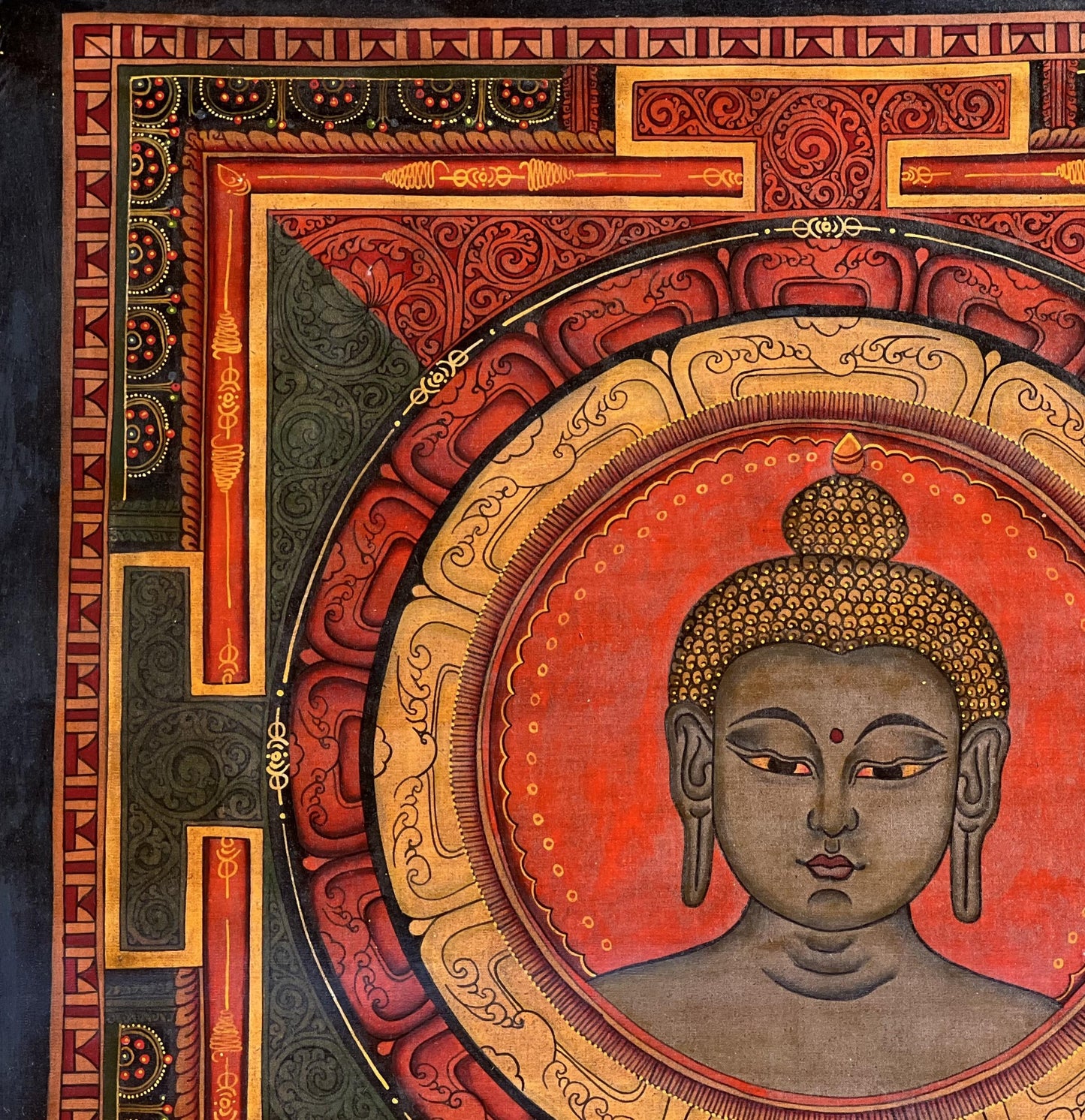 Hand-Painted Medicine Buddha Thangka | Oil Varnished Art on Shri Yantra
