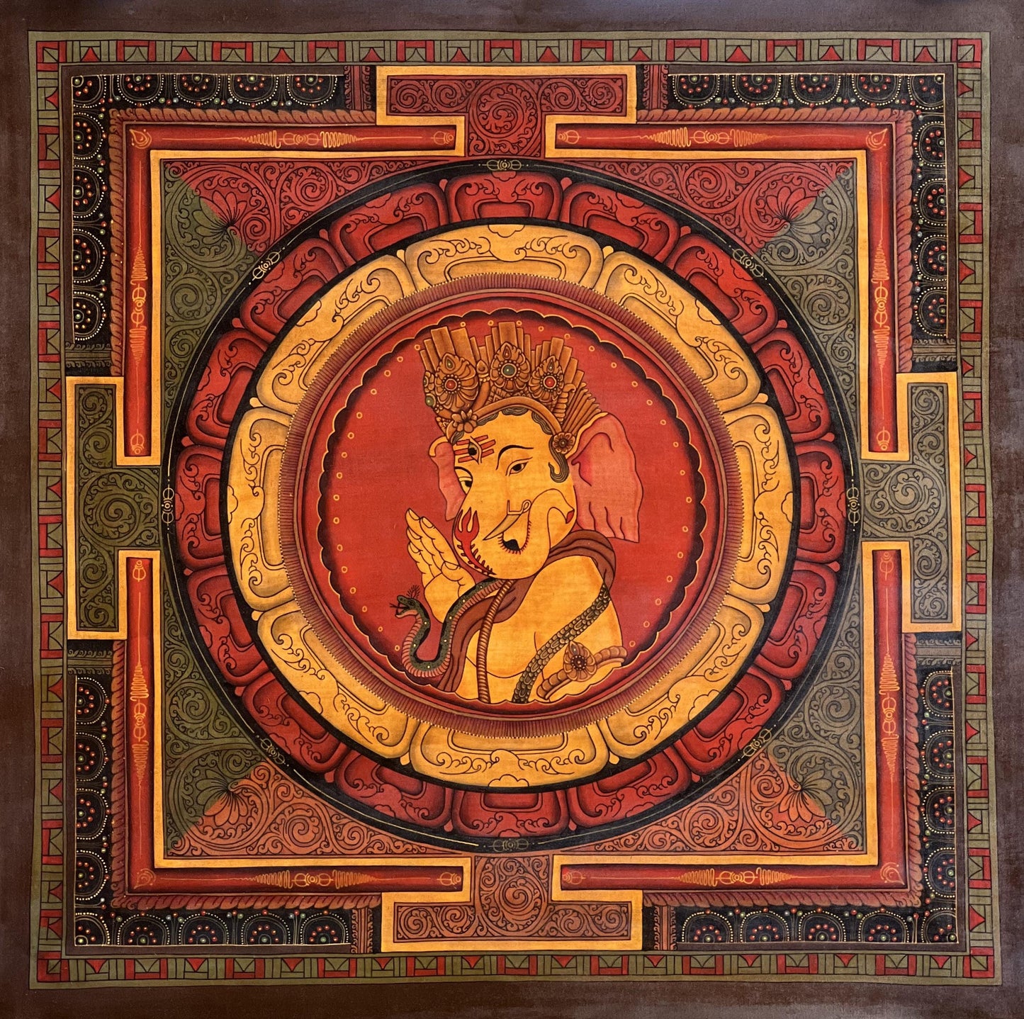 Hand-Painted Ganesha Shri Yantra – Newari Thangka Art
