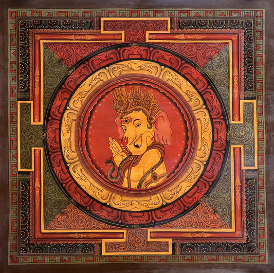 Hand-Painted Ganesha Shri Yantra – Newari Thangka Art