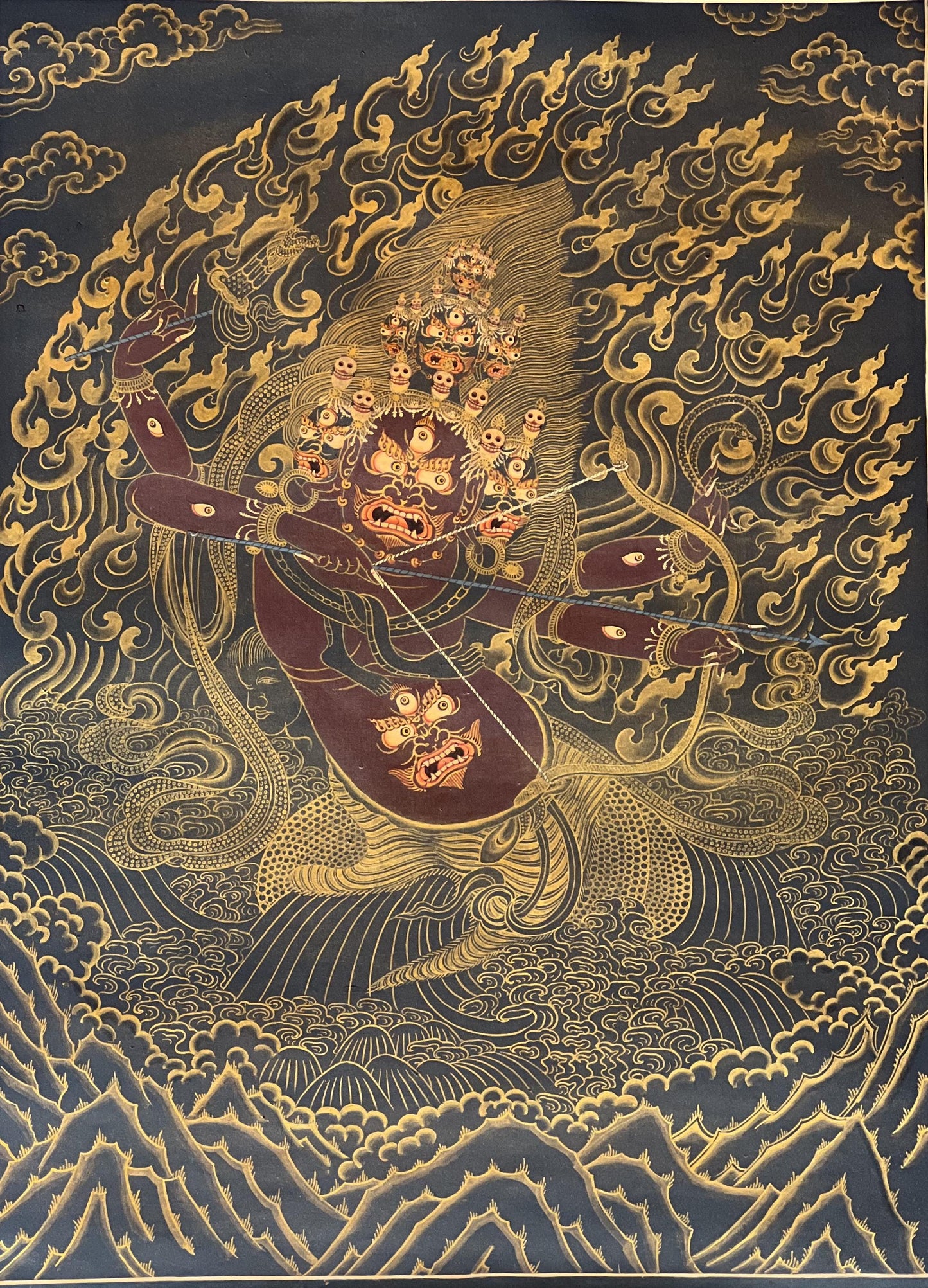Handmade Rahula Thangka Painting | Tibetan Buddhist Guardian Deity Art