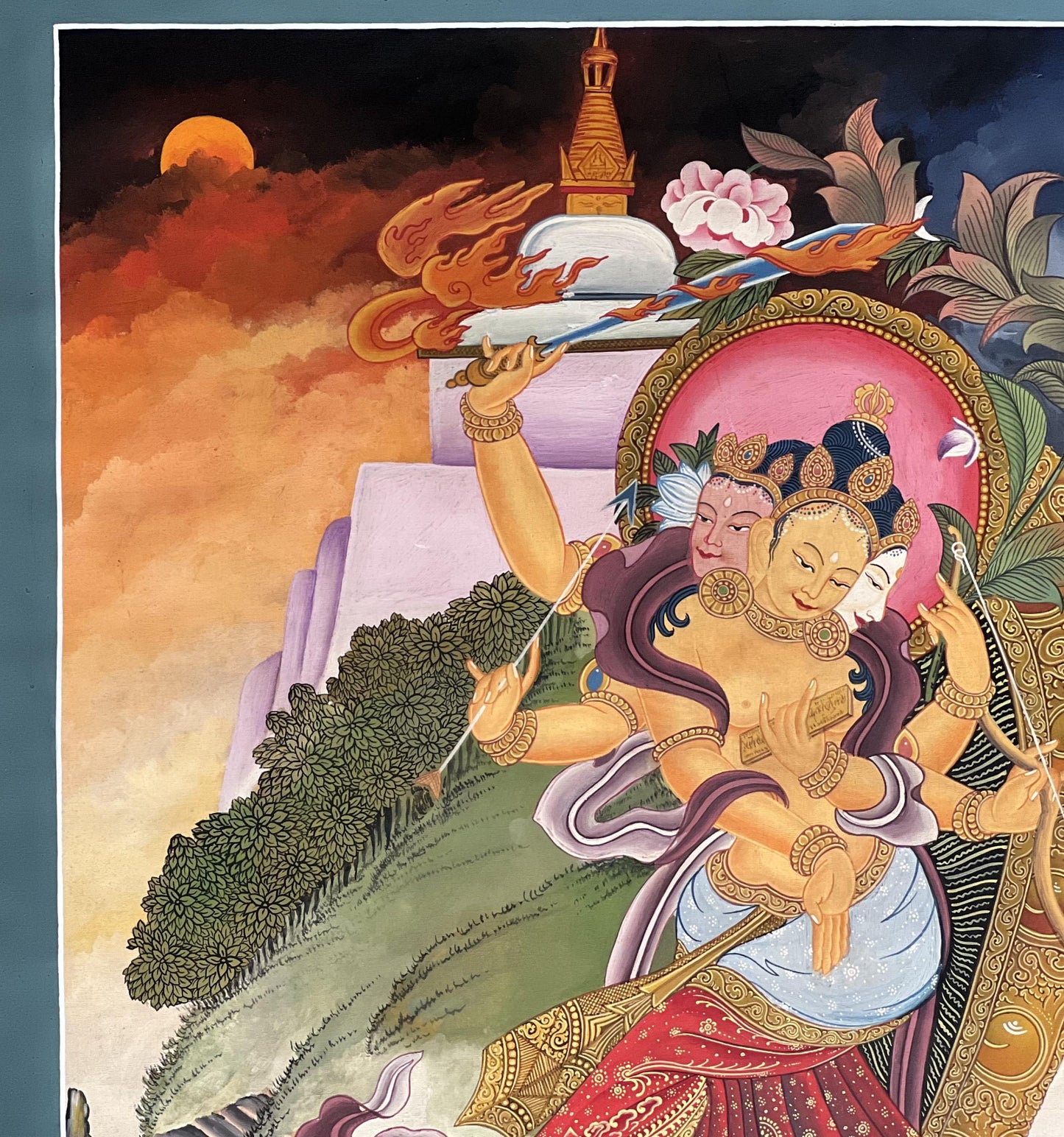 Trikaya Dancing Manjushri Thangka Hand Painted Newari Paubha Tibetan Buddhist Art