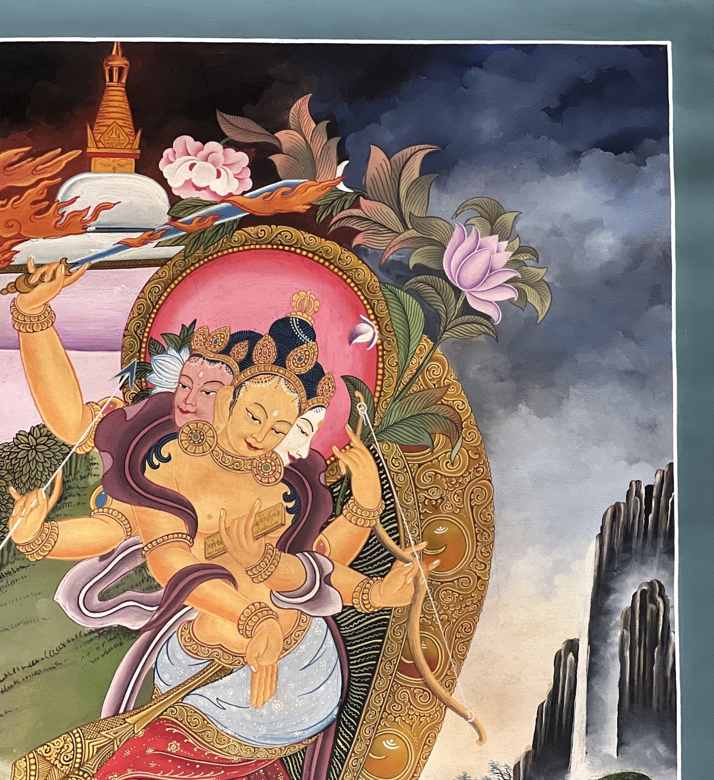 Trikaya Dancing Manjushri Thangka Hand Painted Newari Paubha Tibetan Buddhist Art