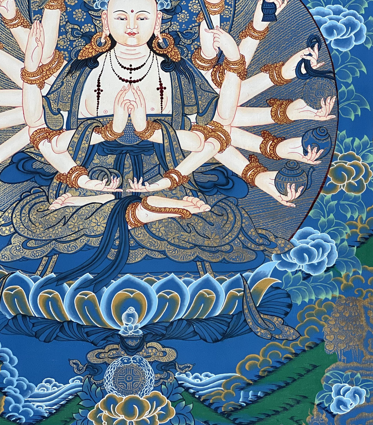 18-Armed Chandi Thangka Painting, Tibetan Goddess Art