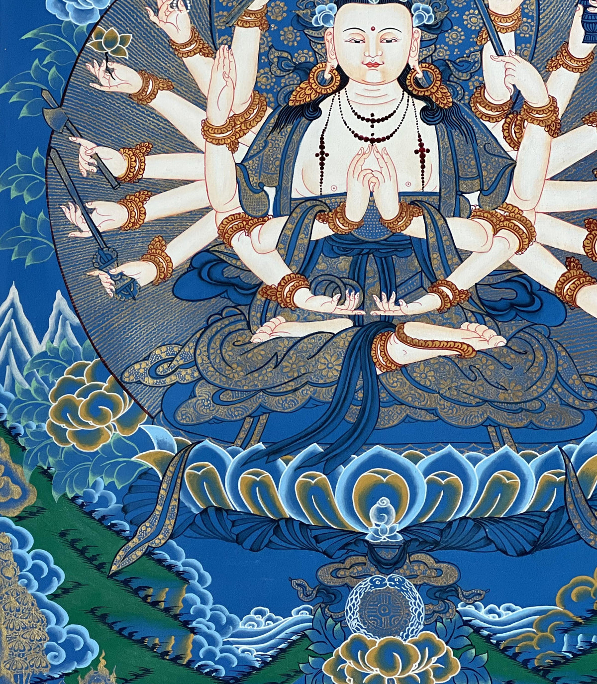 18-Armed Chandi Thangka Painting, Tibetan Goddess Art