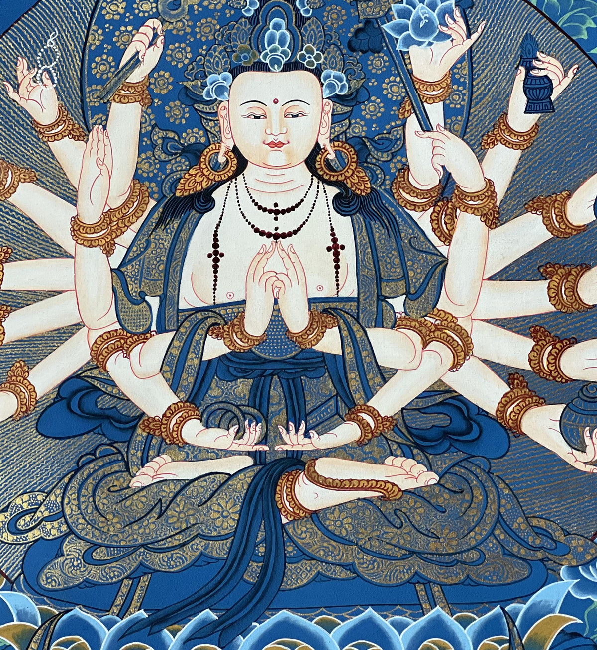 18-Armed Chandi Thangka Painting, Tibetan Goddess Art