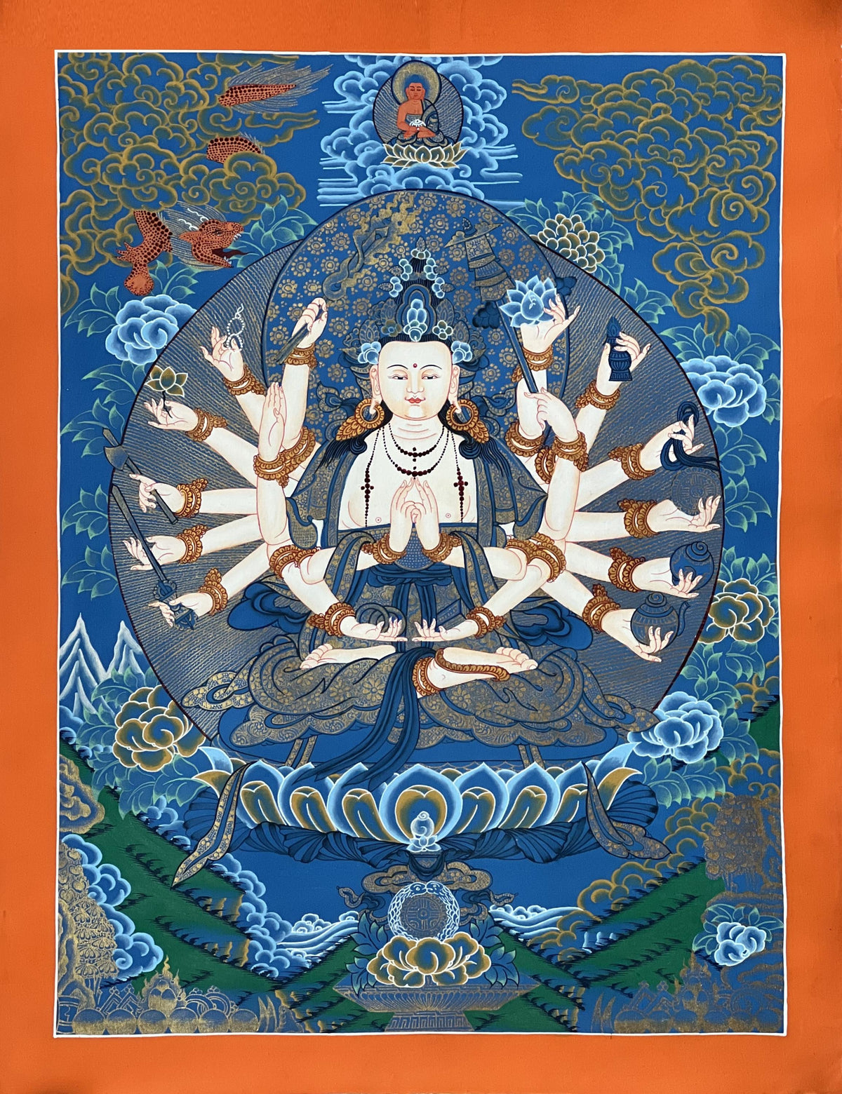 18-Armed Chandi Thangka Painting, Tibetan Goddess Art