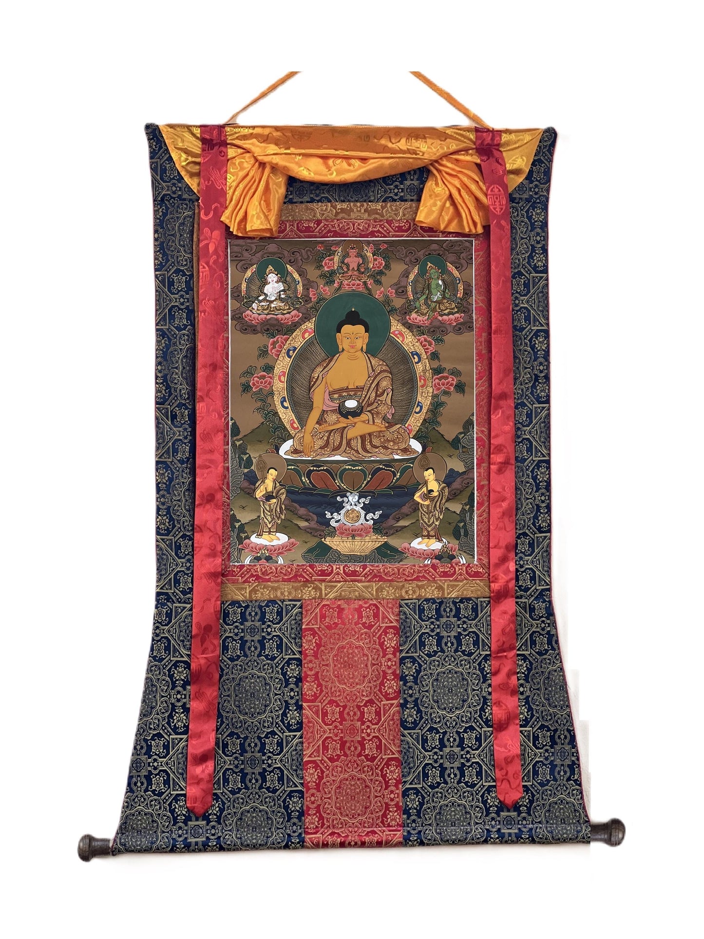 Hand-Painted Shakyamuni Buddha Thangka: Silk Brocade Tibetan Art