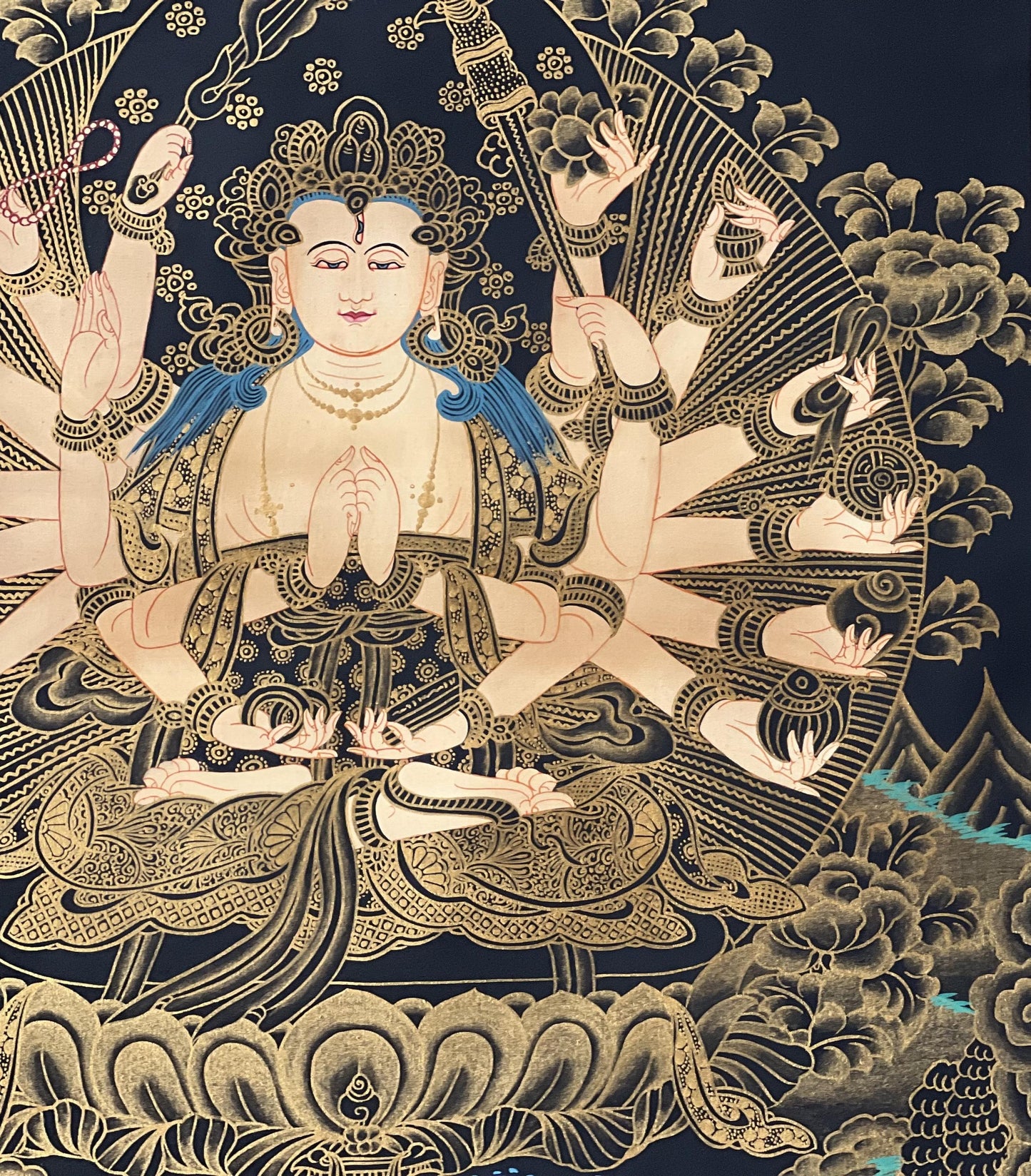 Hand-Painted Chandi Thangka Painting, Framed Silk Brocade, Tibetan Goddess Decor