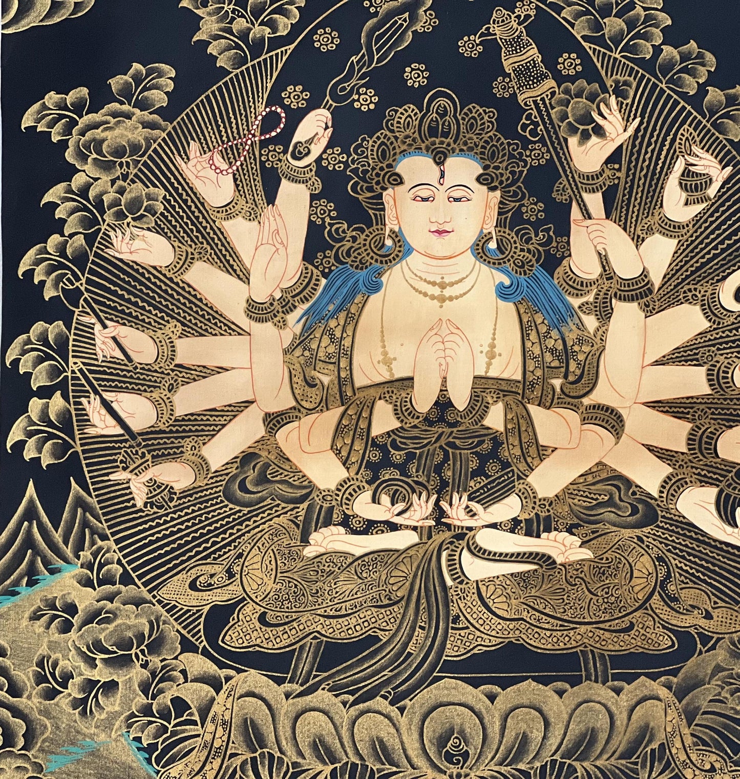 Hand-Painted Chandi Thangka Painting, Framed Silk Brocade, Tibetan Goddess Decor