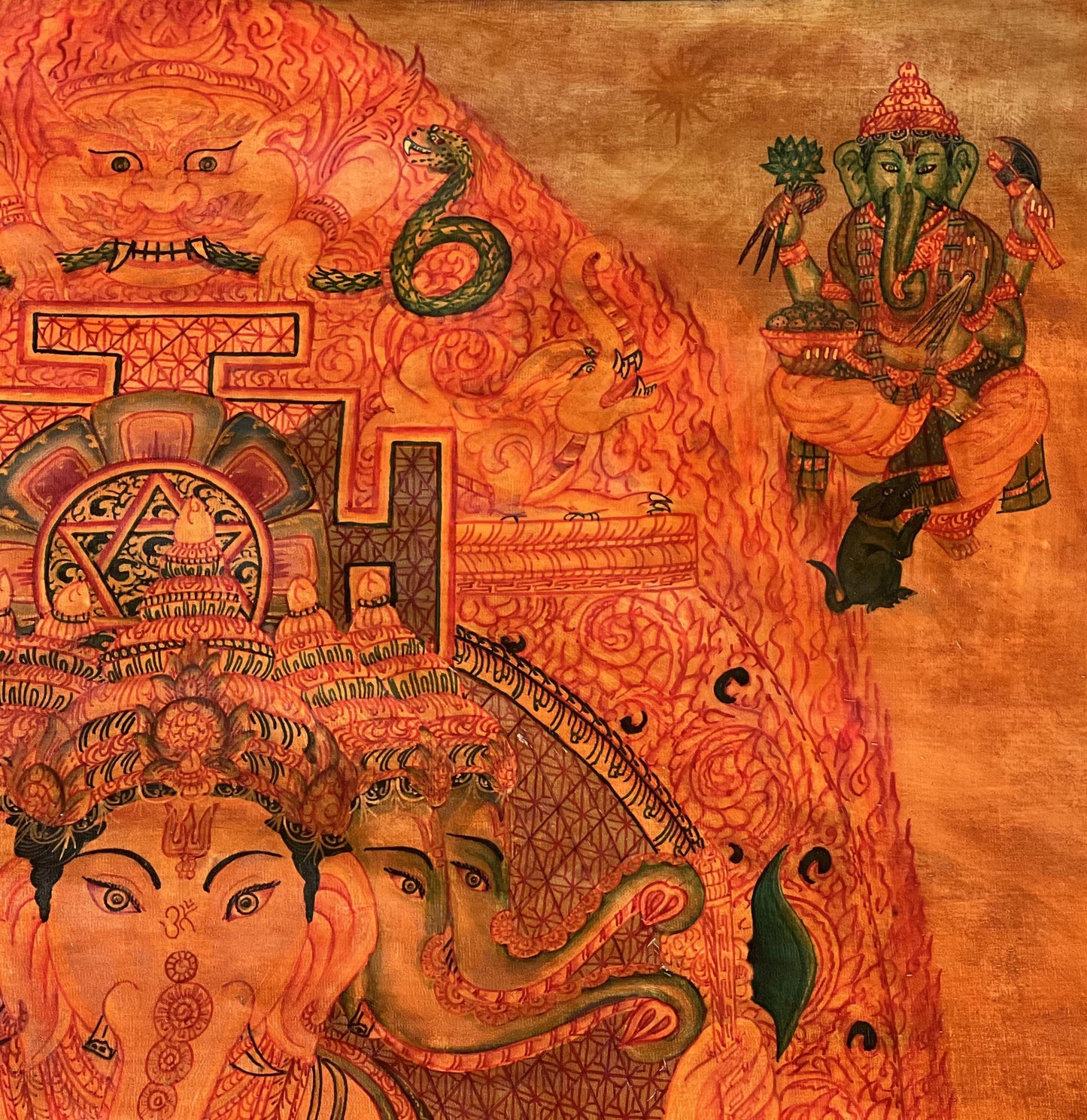 Large Panchamukhi Ganesha Thangka – Five-Faced Ganapati Newari Paubha Art
