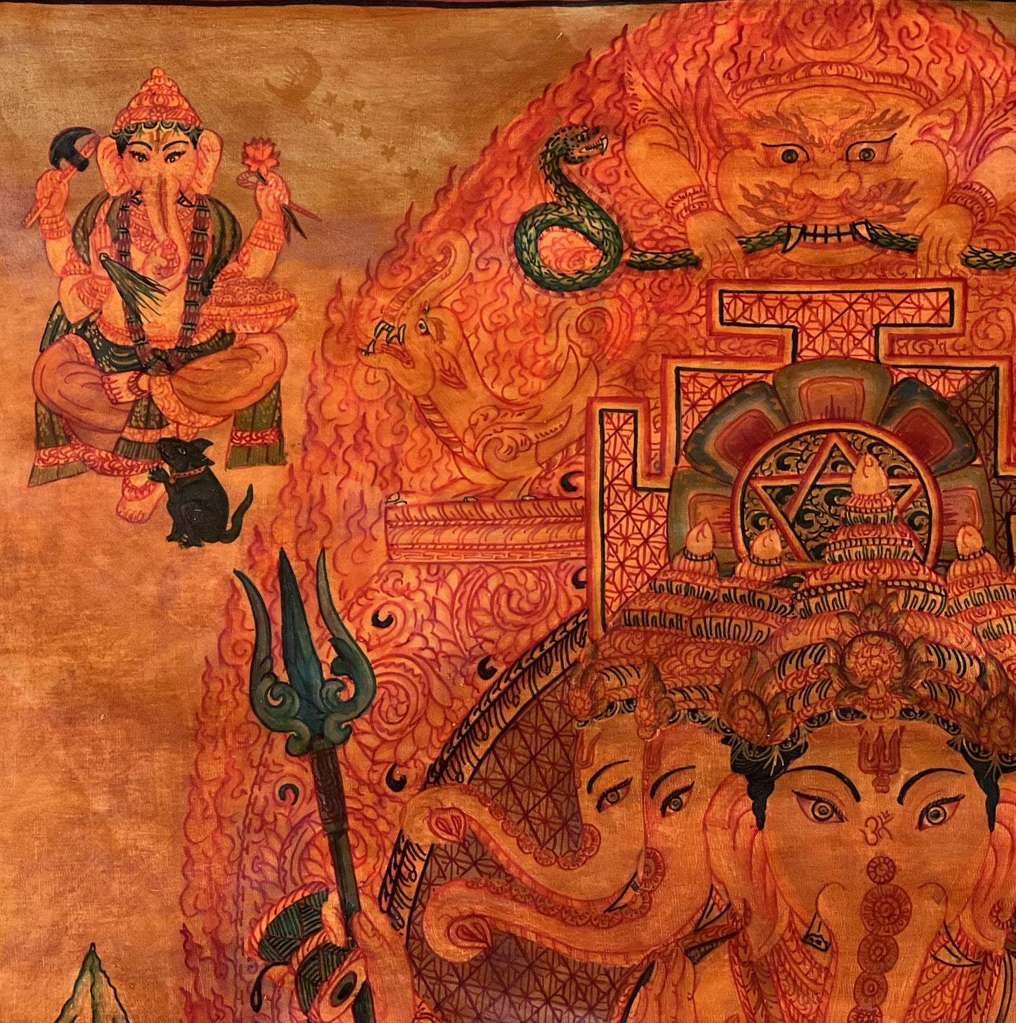 Large Panchamukhi Ganesha Thangka – Five-Faced Ganapati Newari Paubha Art