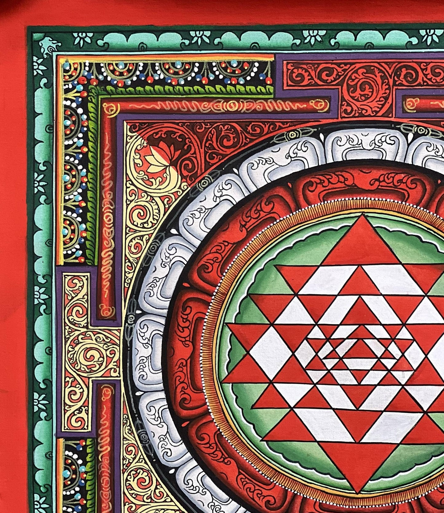 Hand-Painted Sri Yantra Art | Newari Paubha, Sacred Geometry