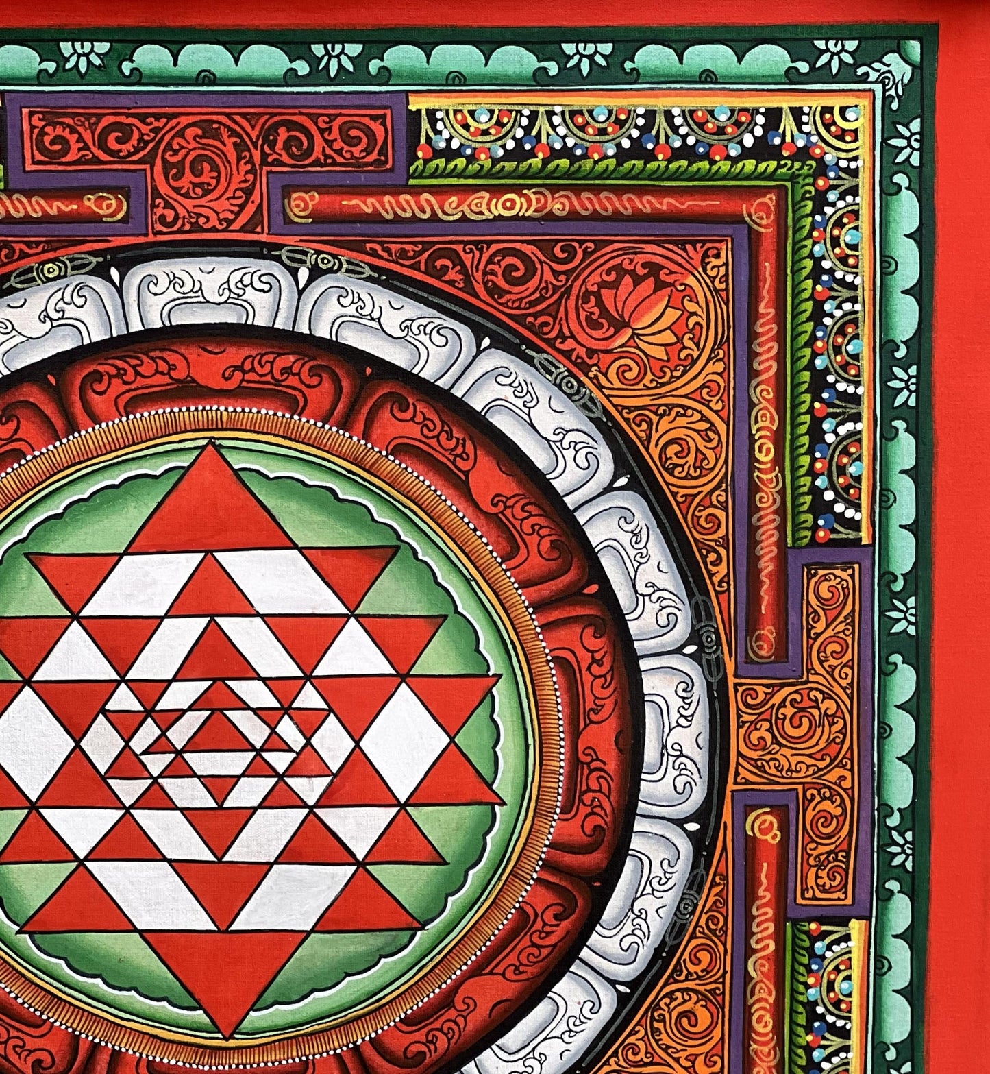 Hand-Painted Sri Yantra Art | Newari Paubha, Sacred Geometry