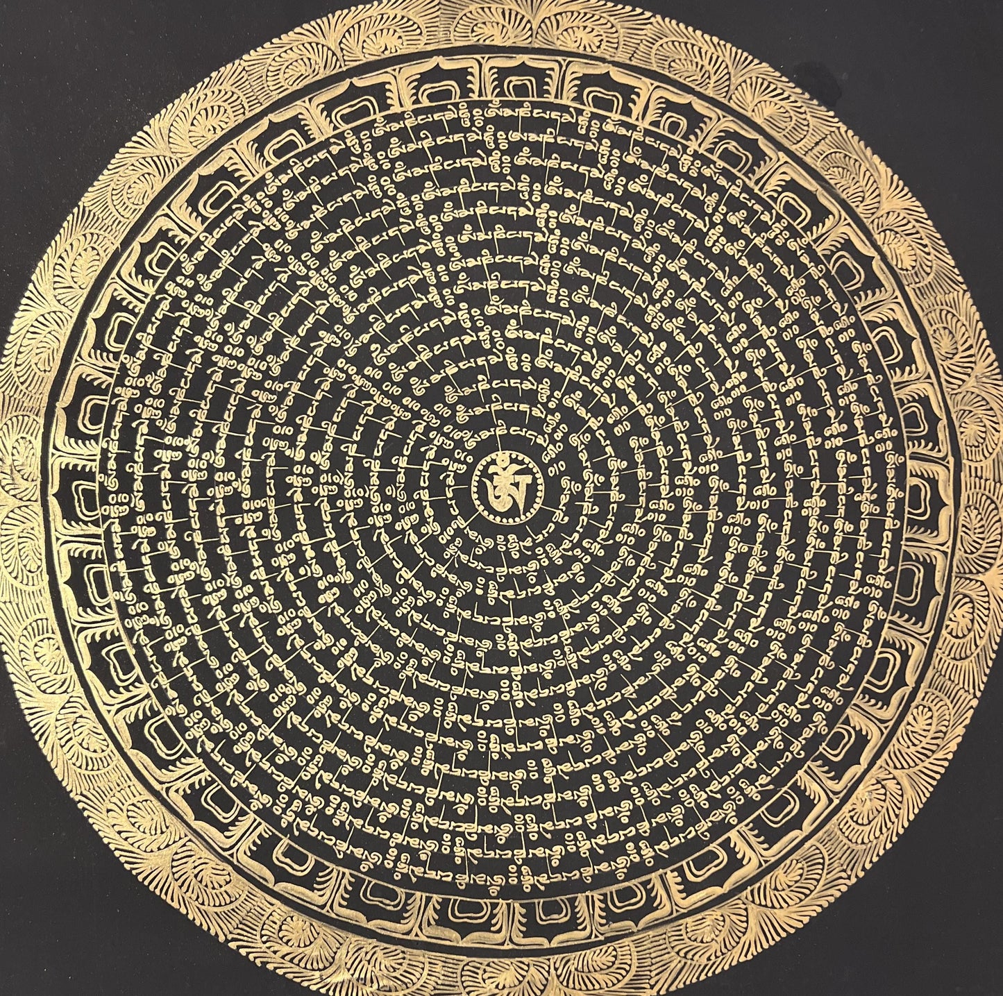 Handmade Black and Gold Om Mani Padme Hum Thangka | Tibetan Mandala Art