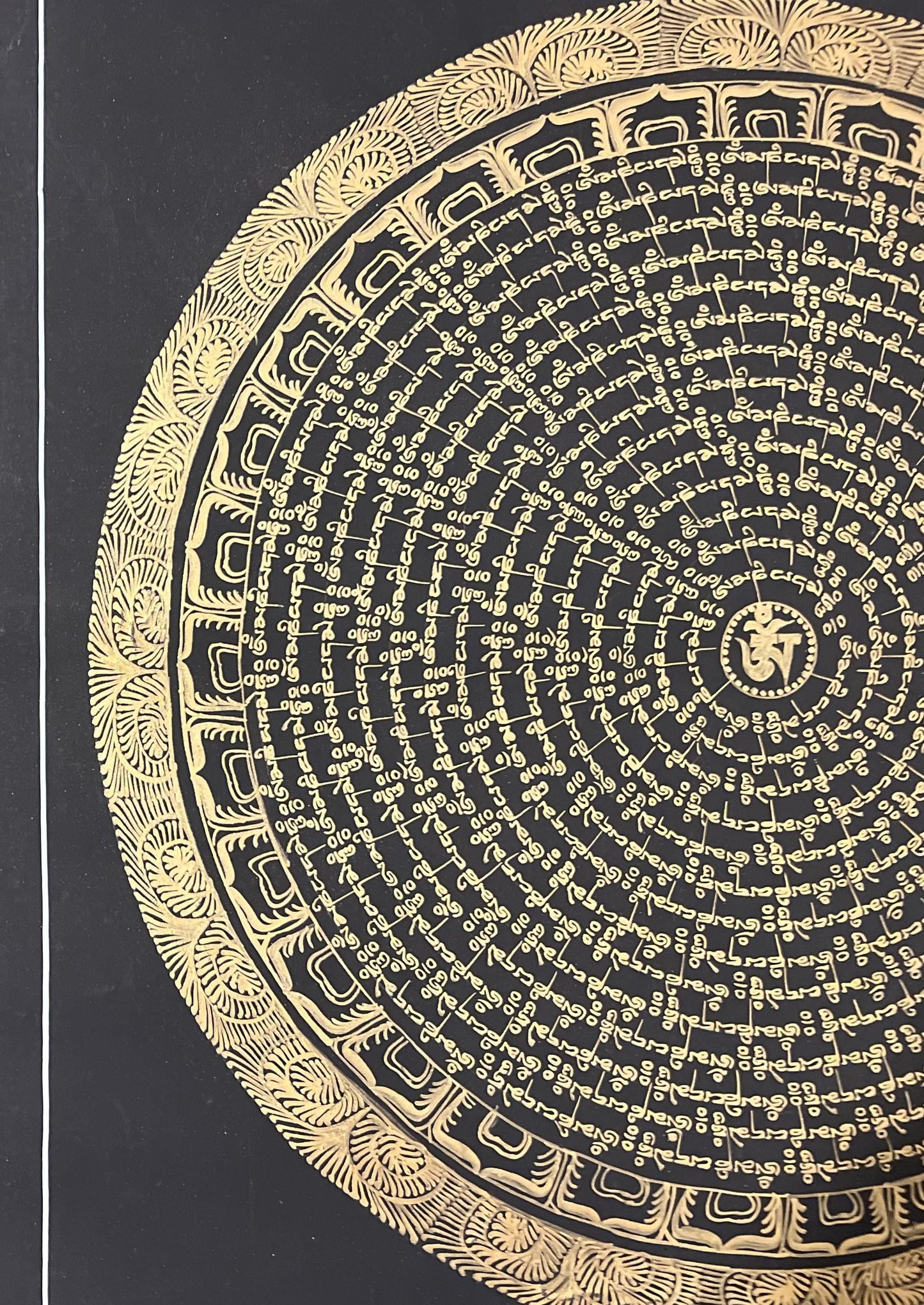 Handmade Black and Gold Om Mani Padme Hum Thangka | Tibetan Mandala Art