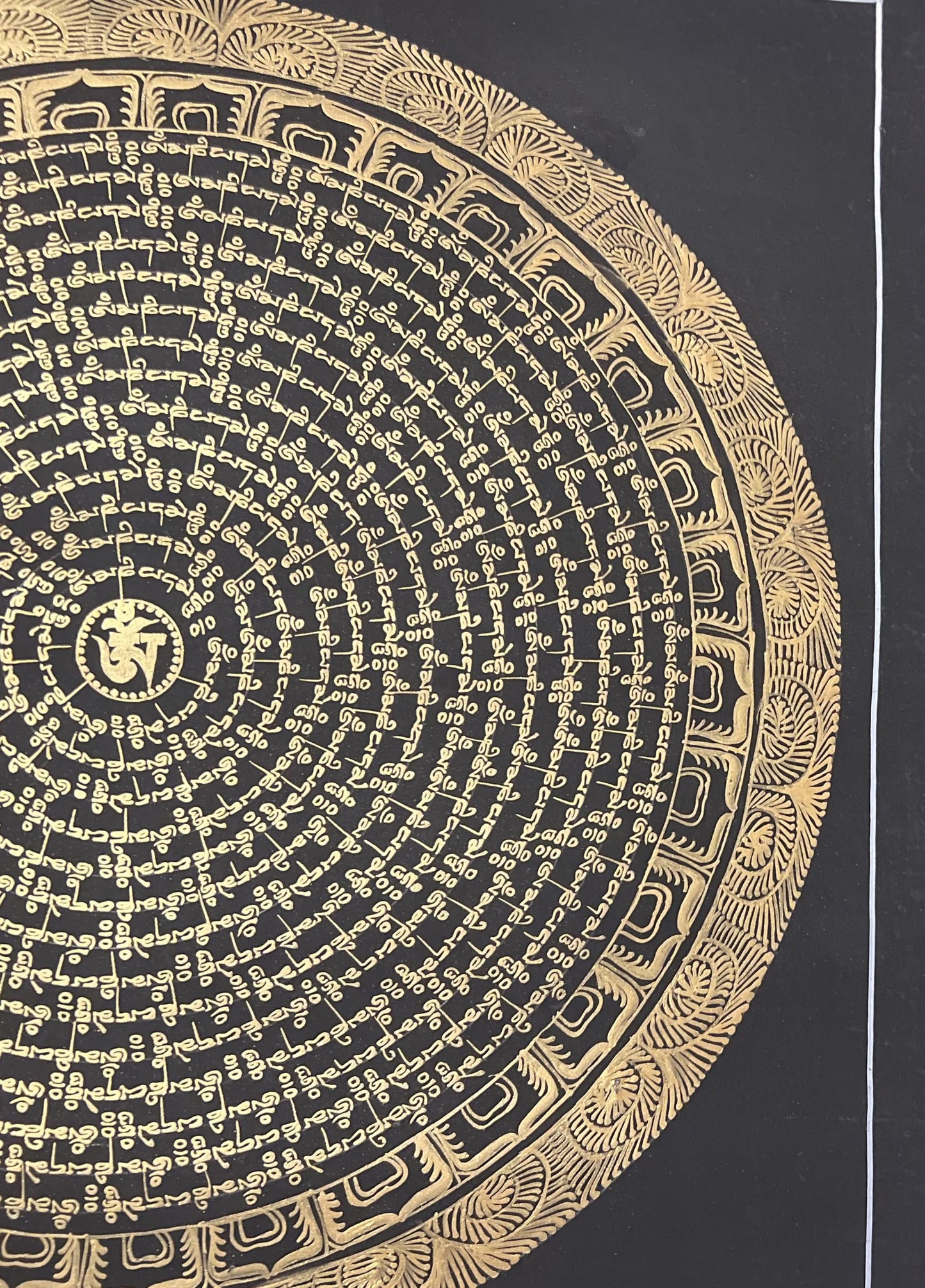 Handmade Black and Gold Om Mani Padme Hum Thangka | Tibetan Mandala Art