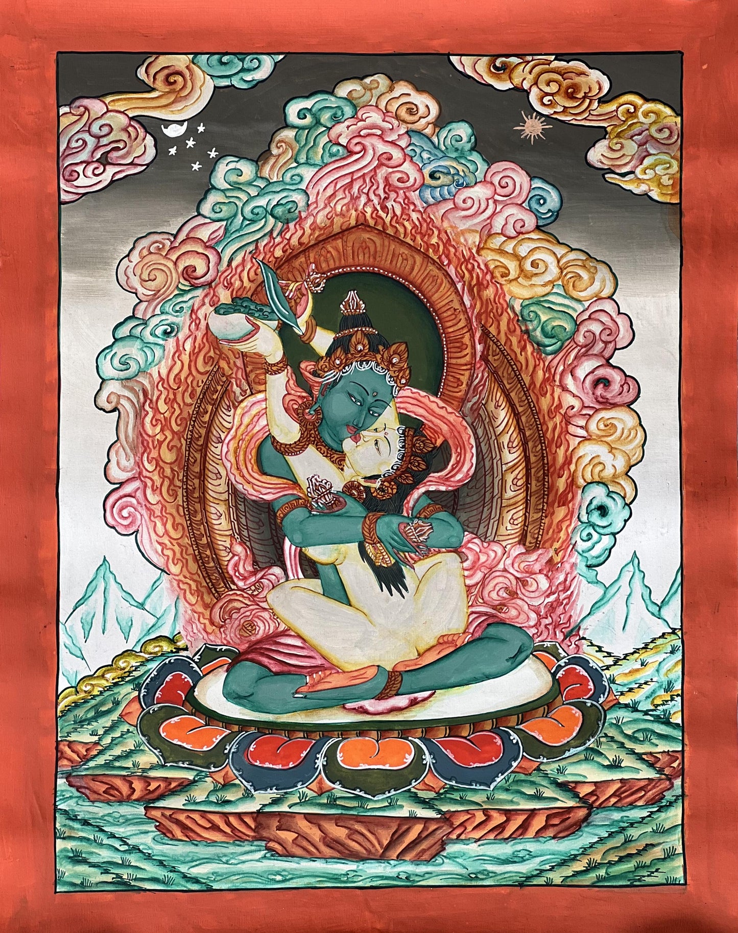 Original Hand-Painted Vajradhara & Prajnaparamita Newari Thangka | Yab-Yum Union | Tibetan Buddhist Art