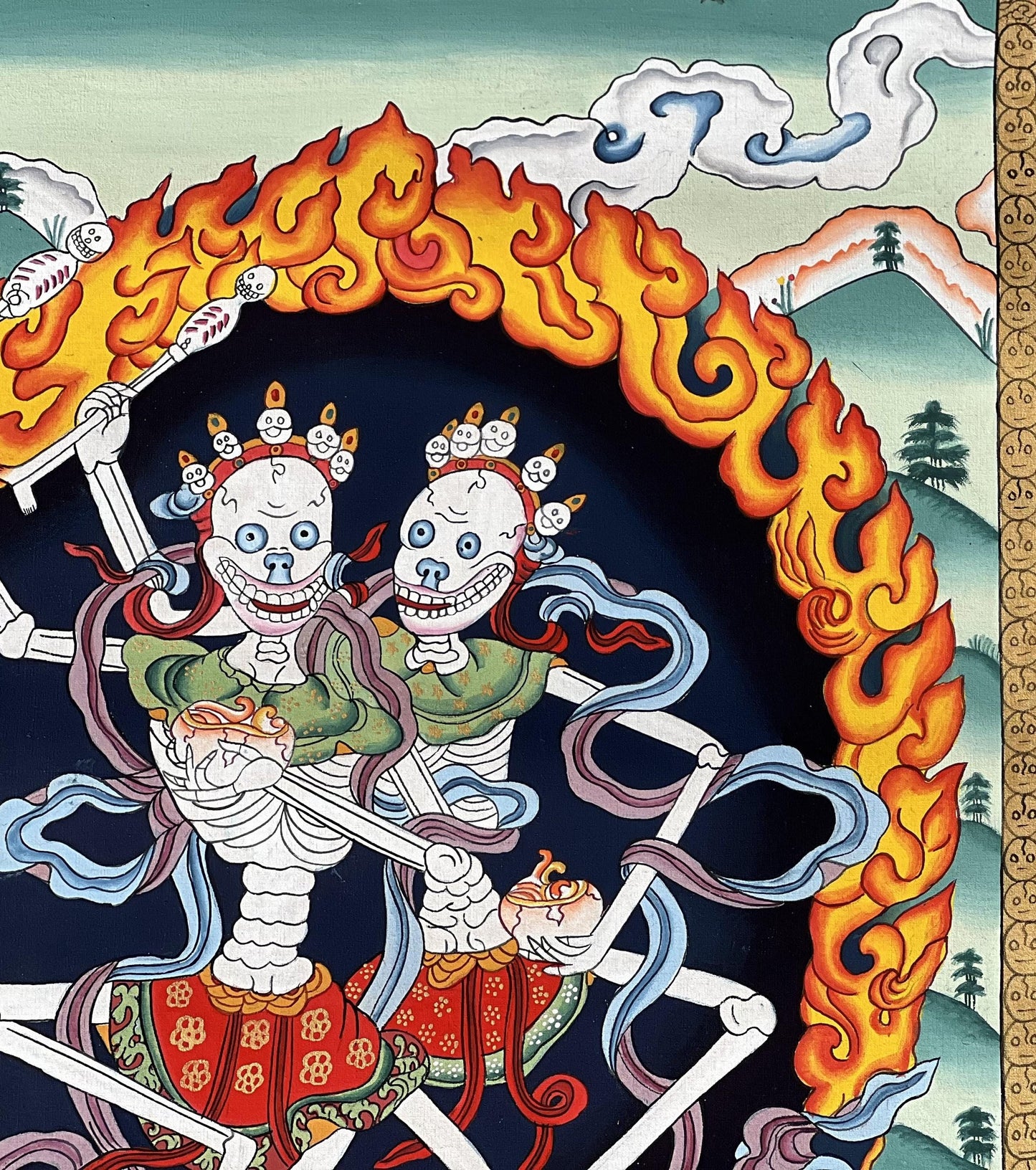 Citipati Yab-Yum Paubha Thangka | Hand-Painted Skeleton Deity Tibetan Art