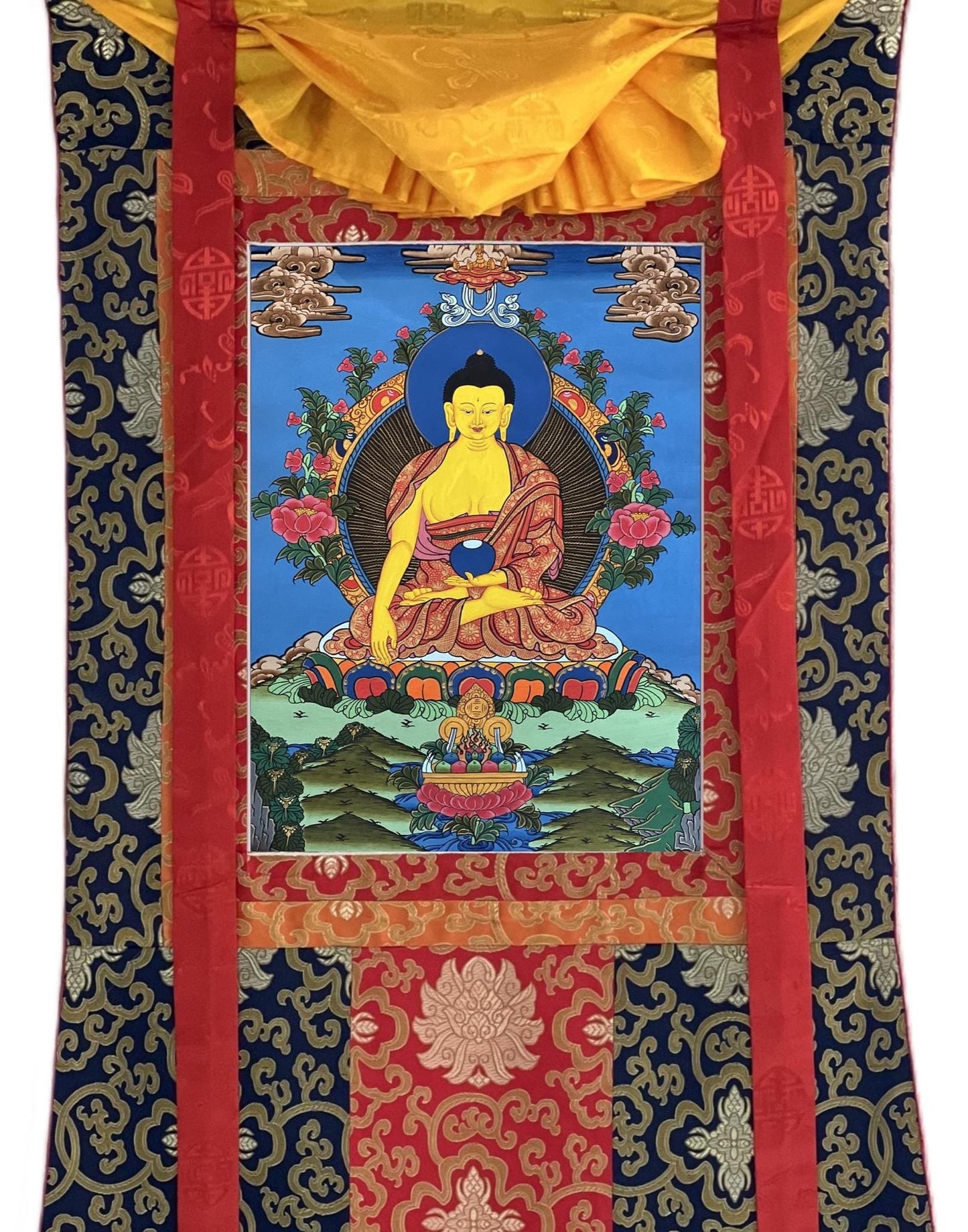 Exquisite Hand-Painted Tibetan Thangka of Shakyamuni Buddha - Traditional Silk Framed Art for Spiritual Decor
