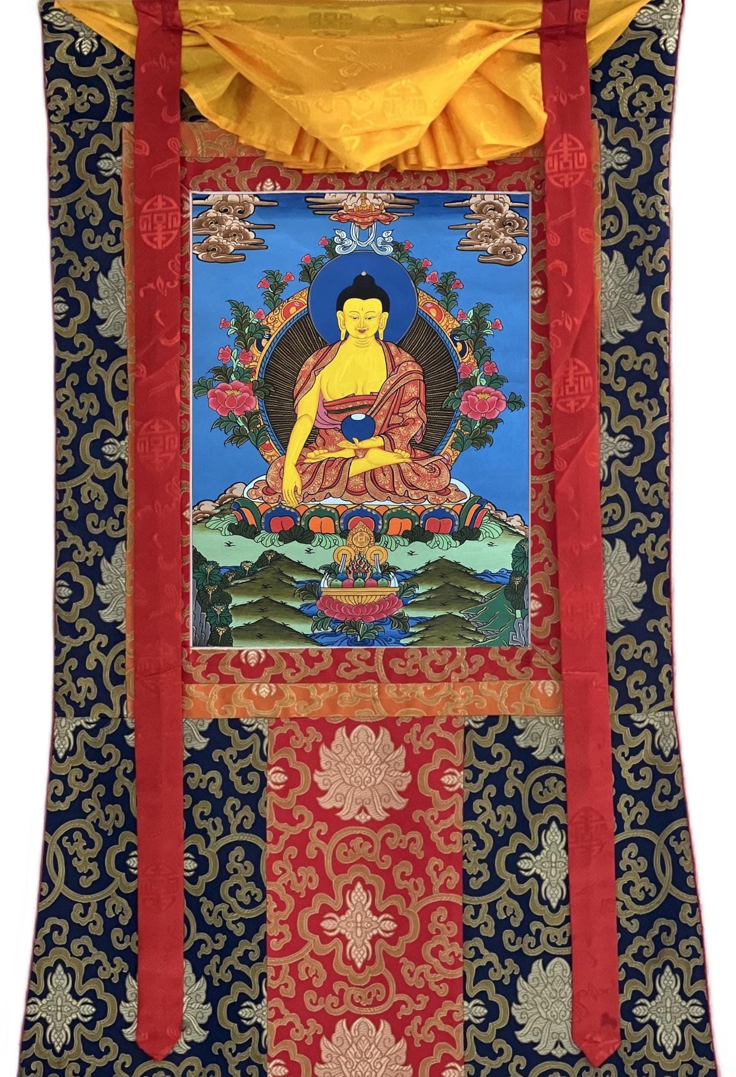 Exquisite Hand-Painted Tibetan Thangka of Shakyamuni Buddha - Traditional Silk Framed Art for Spiritual Decor