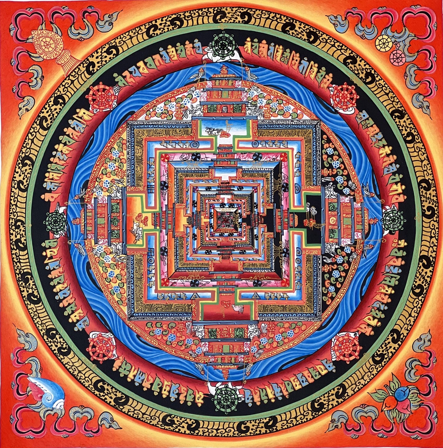 Hand-Painted Kalachakra Mandala Thangka | Wheel of Time Tibetan Art | Original Masterpiece Painting