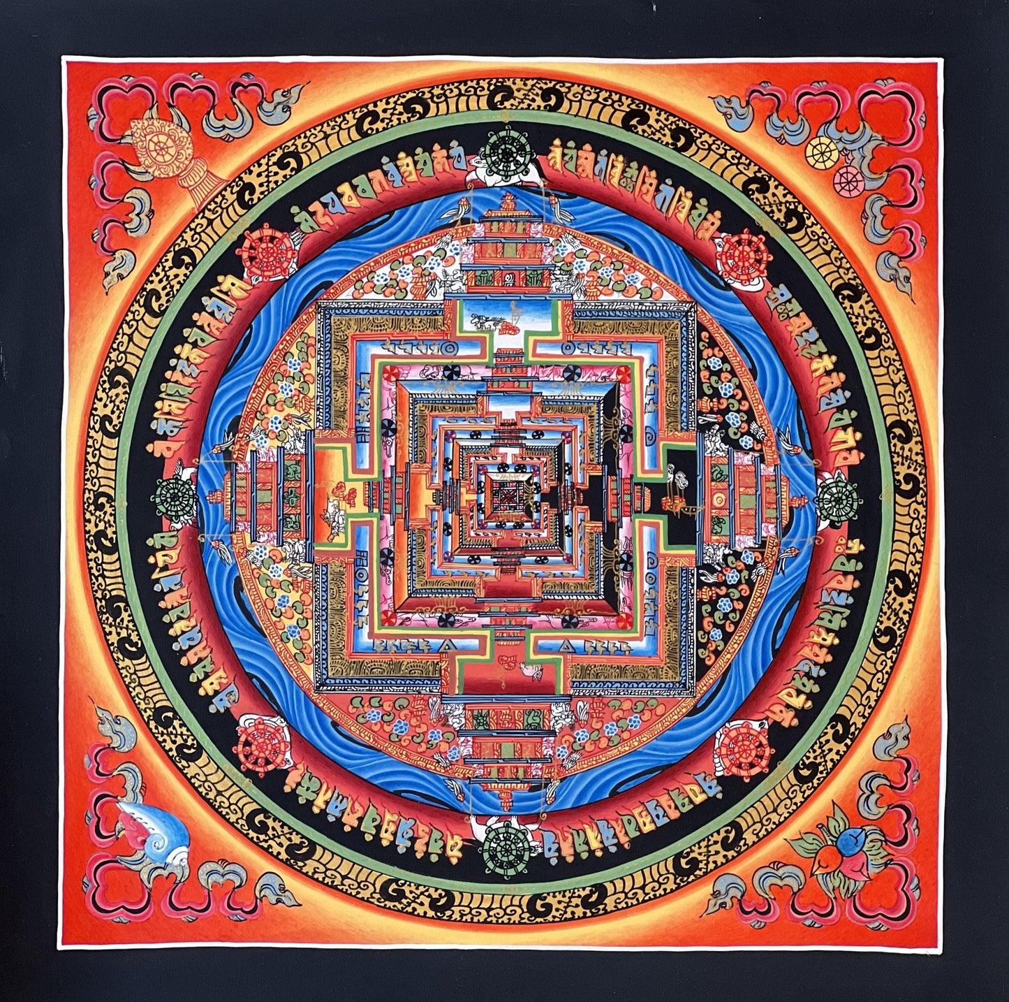 Hand-Painted Kalachakra Mandala Thangka | Wheel of Time Tibetan Art | Original Masterpiece Painting
