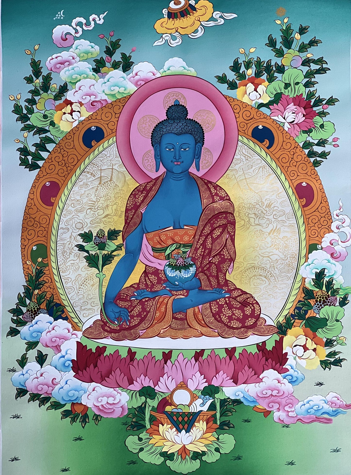 Medicine Buddha Thangka | Hand Painted Healing Buddha Art | Tibetan Masterpiece | Bhaisajyaguru Painting