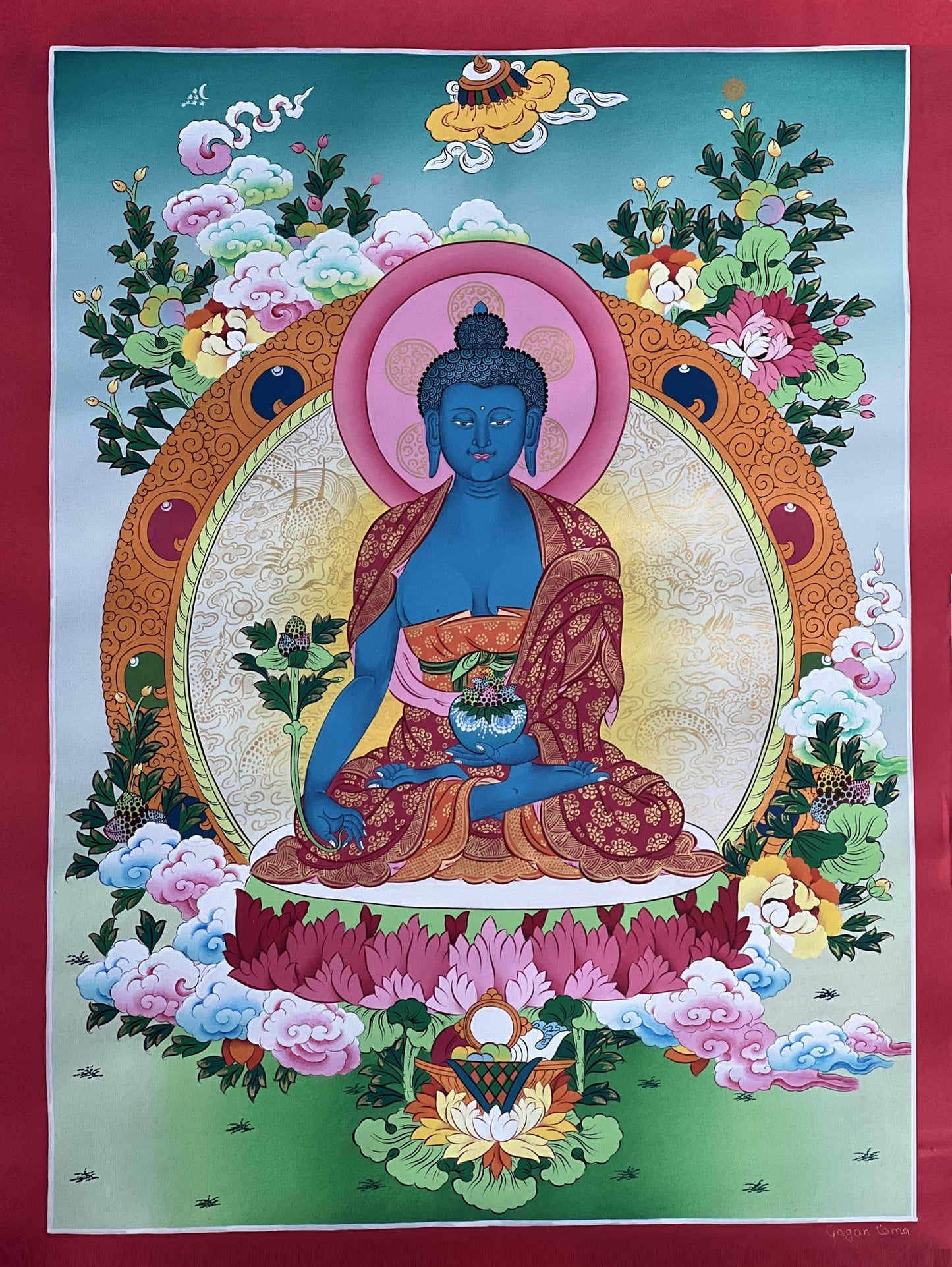 Medicine Buddha Thangka | Hand Painted Healing Buddha Art | Tibetan Masterpiece | Bhaisajyaguru Painting