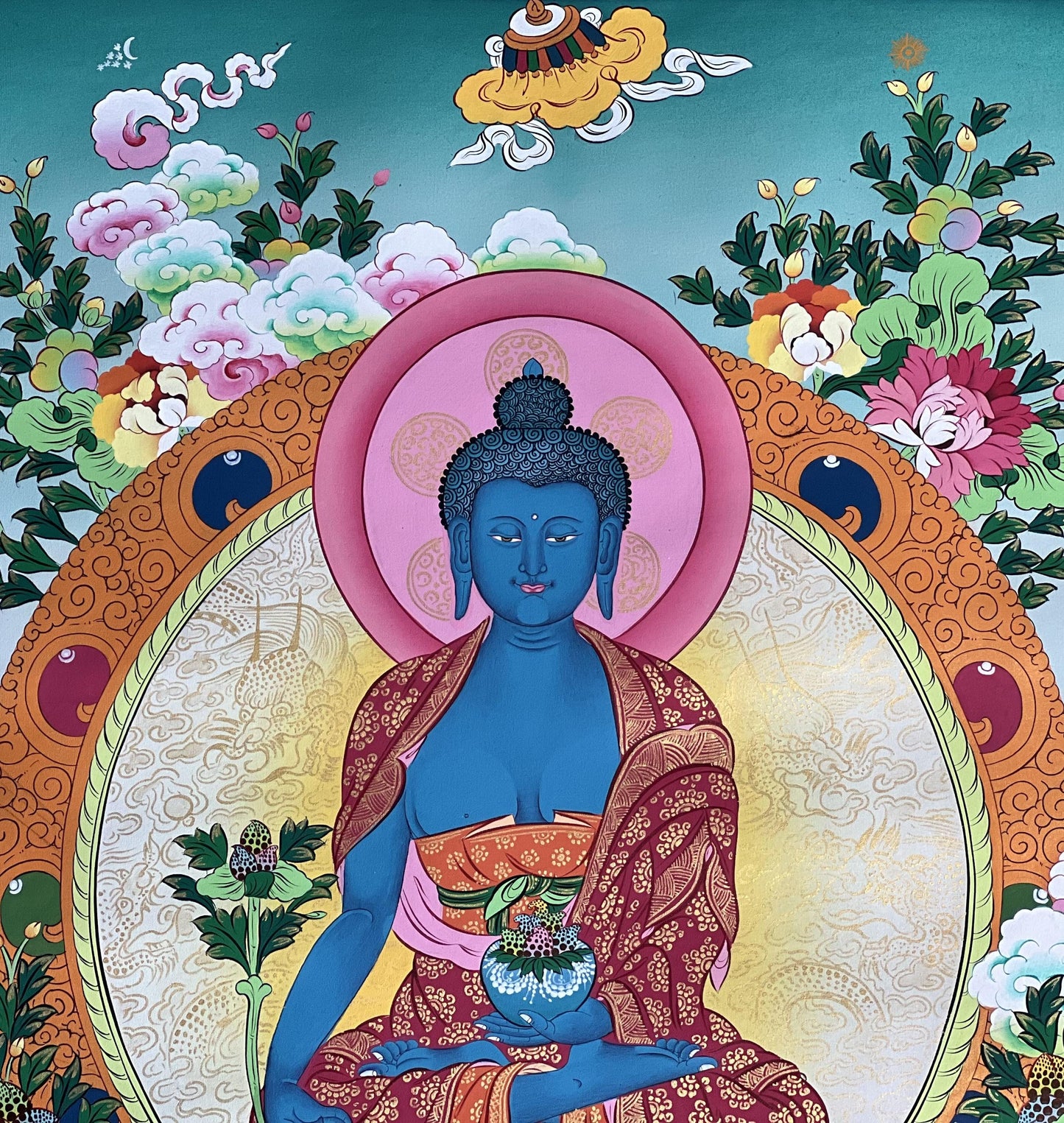Medicine Buddha Thangka | Hand Painted Healing Buddha Art | Tibetan Masterpiece | Bhaisajyaguru Painting