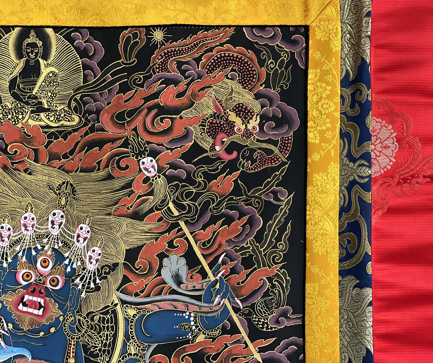 Hand-Painted Mahakala Tibetan Thangka | Buddhist Spiritual Art | Silk Brocade