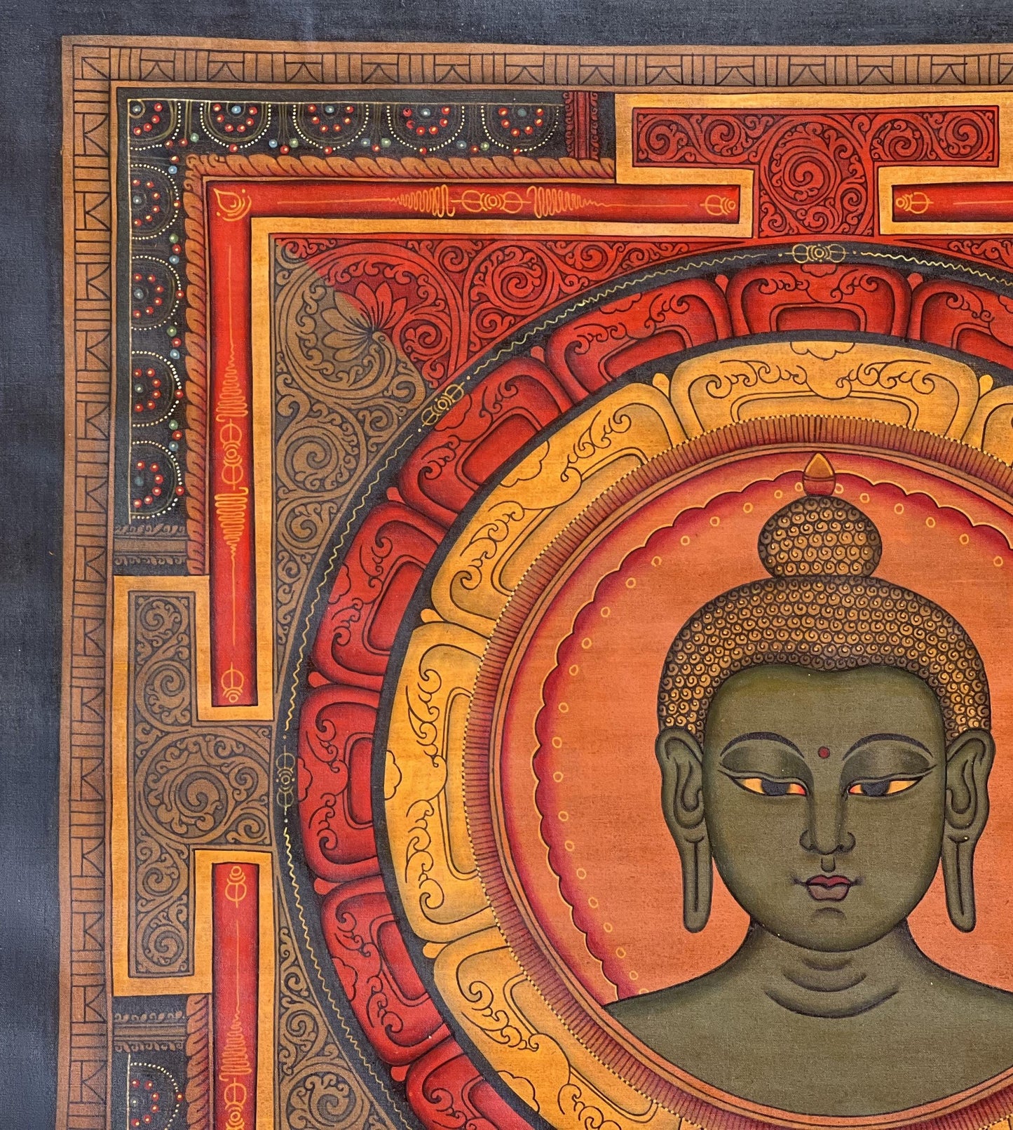 Akshobhya Buddha Thangka Art | Shri Yantra Mandala, Oil Varnished Newari Paubha Painting