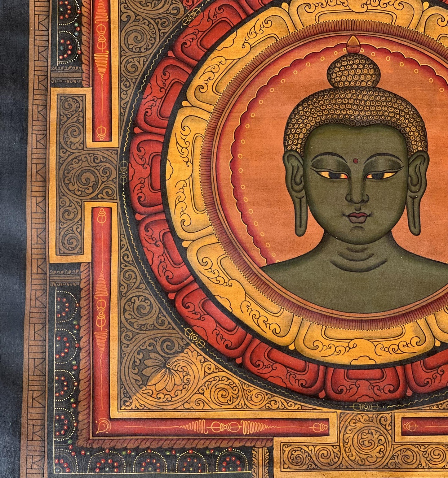 Akshobhya Buddha Thangka Art | Shri Yantra Mandala, Oil Varnished Newari Paubha Painting