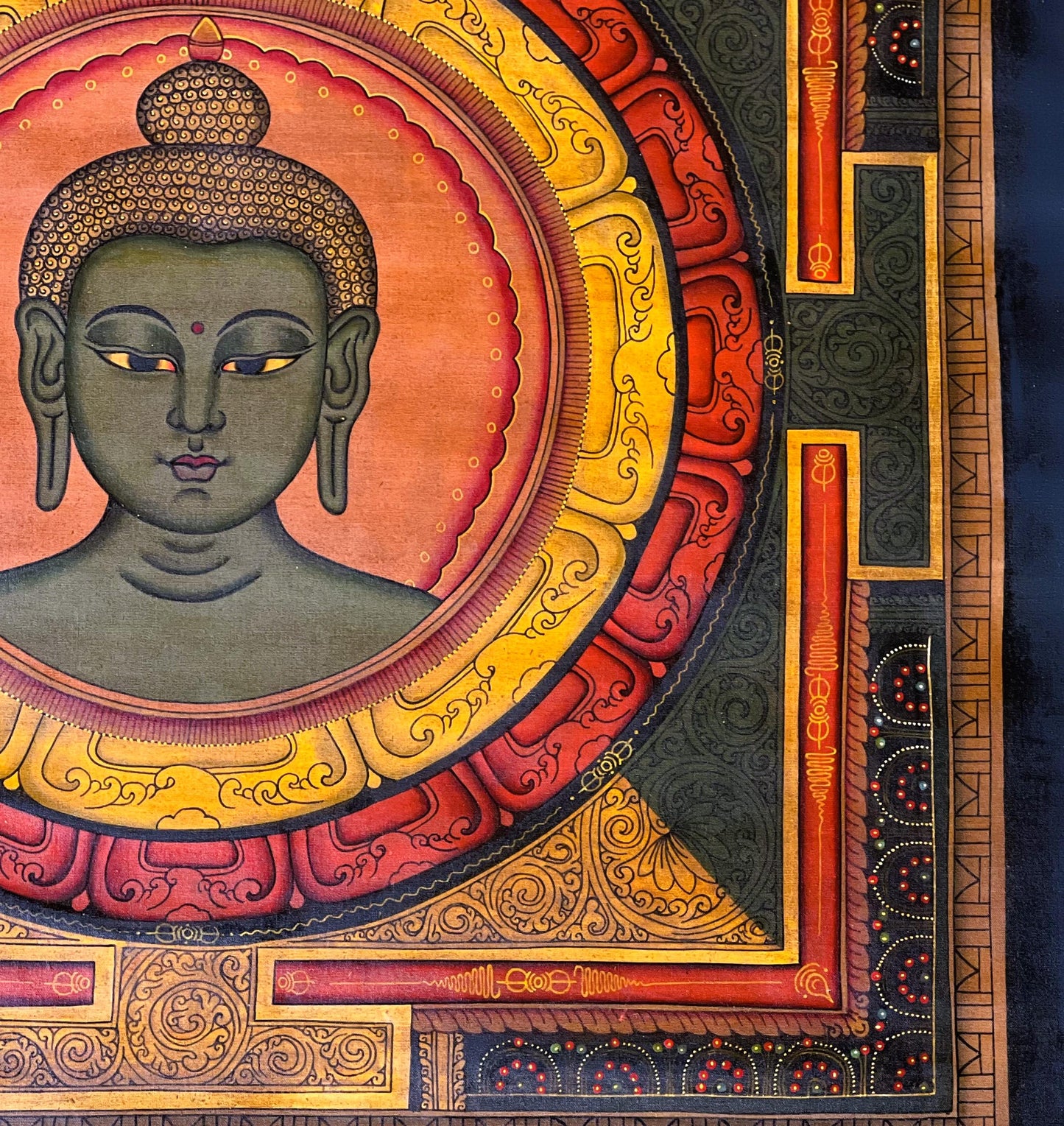 Akshobhya Buddha Thangka Art | Shri Yantra Mandala, Oil Varnished Newari Paubha Painting