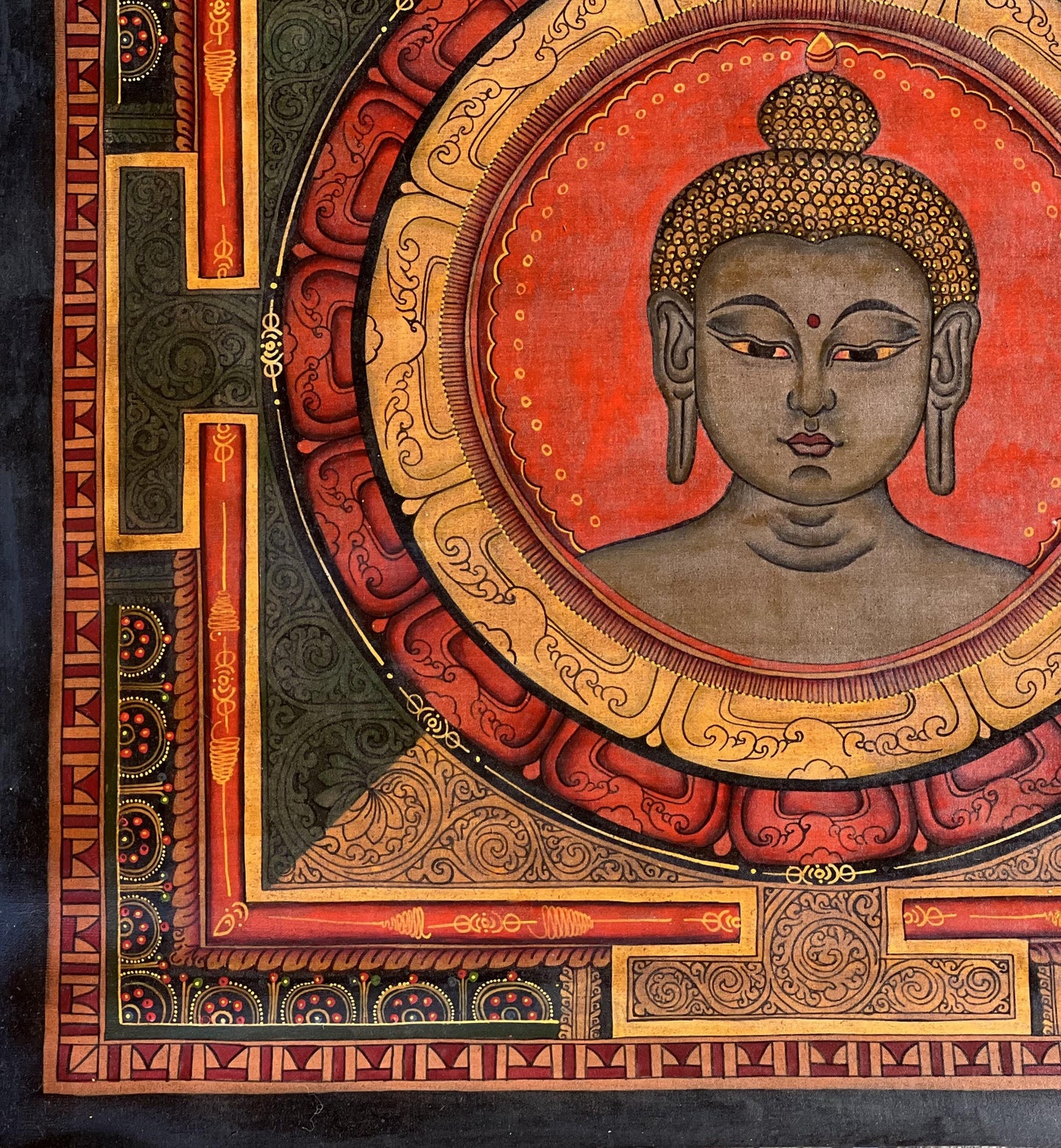 Hand-Painted Medicine Buddha Thangka | Oil Varnished Art on Shri Yantra
