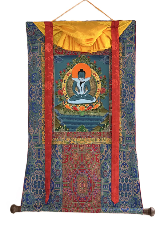 Hand-Painted Tibetan Buddha Thangka | Samantabhadra Yab-Yum Art with Brocade