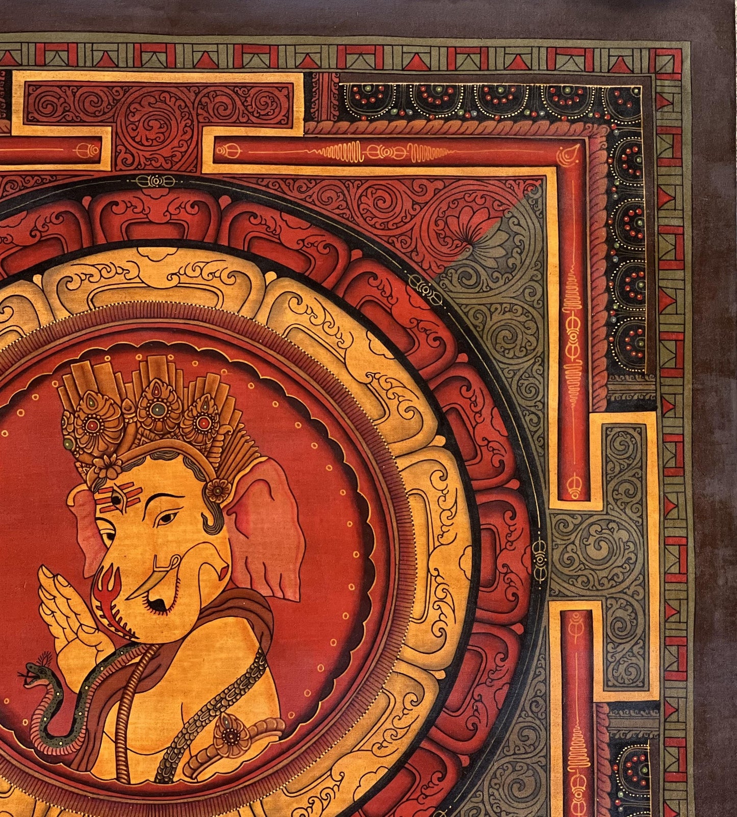 Hand-Painted Ganesha Shri Yantra – Newari Thangka Art