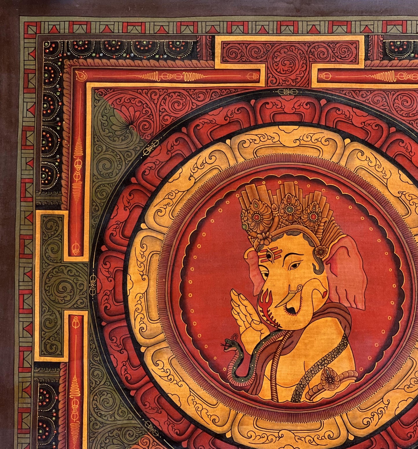 Hand-Painted Ganesha Shri Yantra – Newari Thangka Art