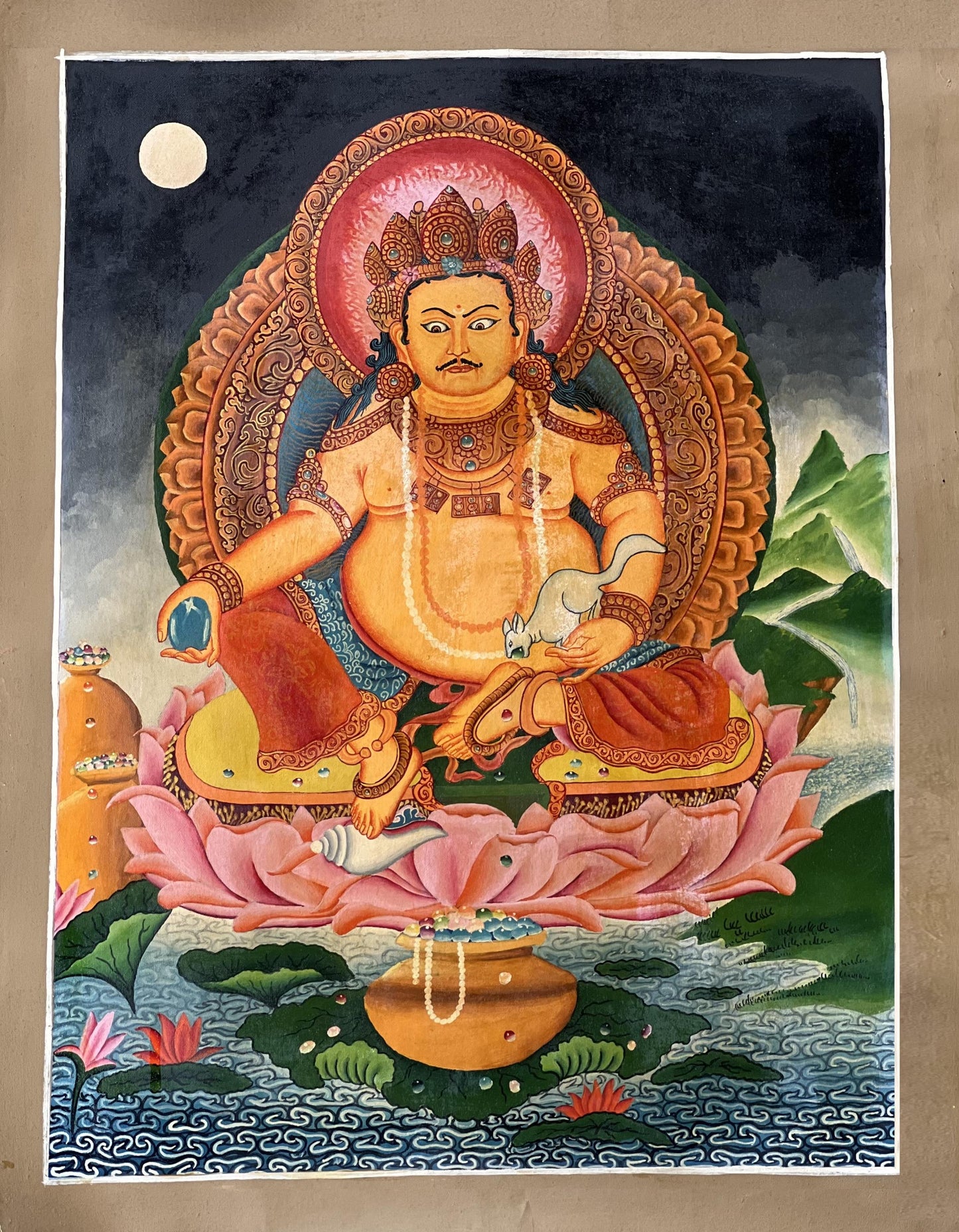 Hand Painted Jambhala Thangka | Newari Kubera God of Wealth Painting
