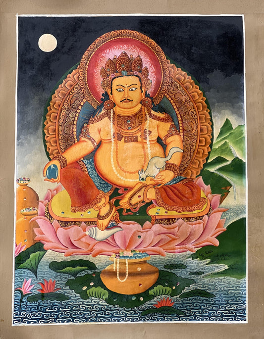 Hand Painted Jambhala Thangka | Newari Kubera God of Wealth Painting