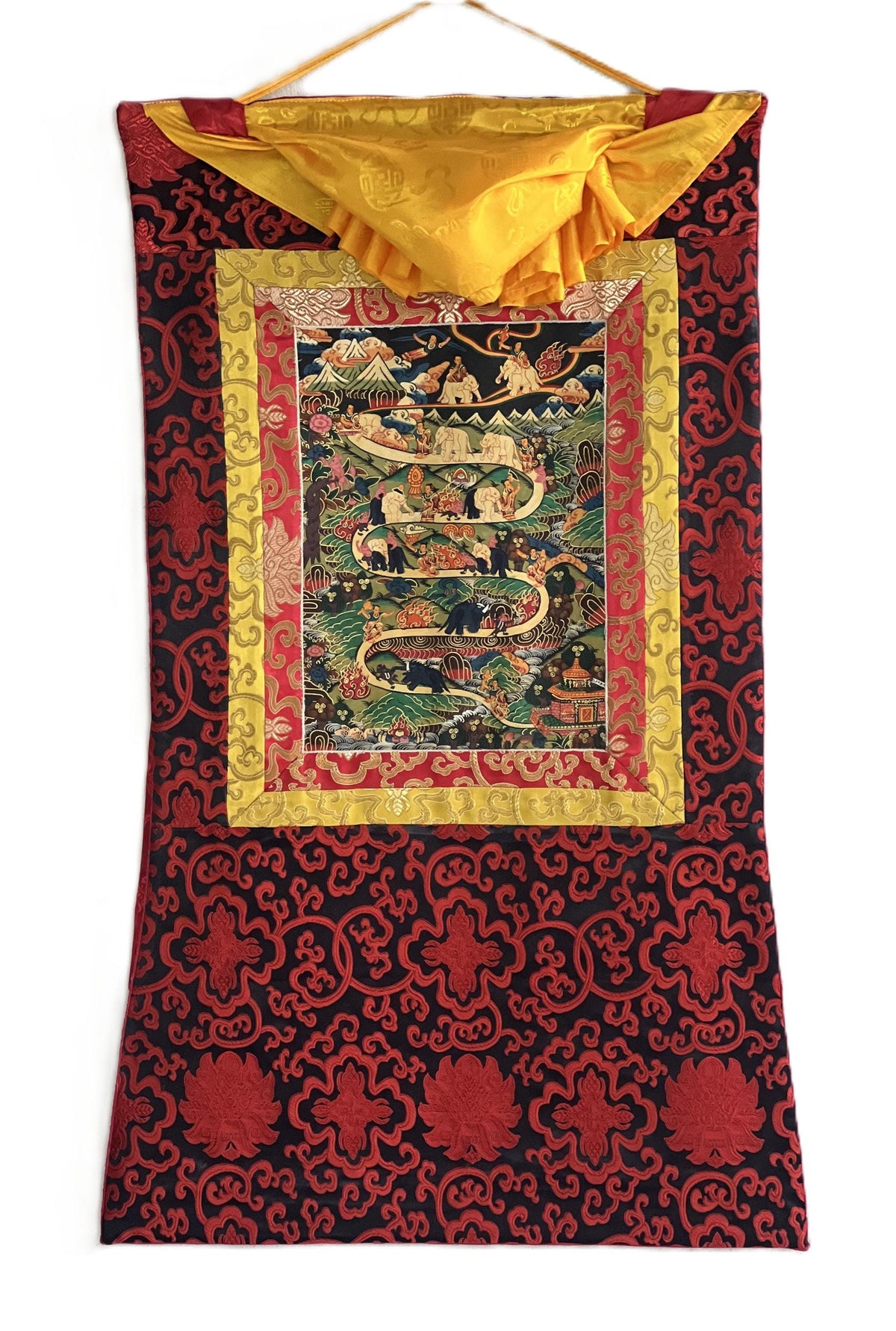 Tibetan Thangka Painting: Samatha Meditation - Way to Nirvana Art with Silk Brocade