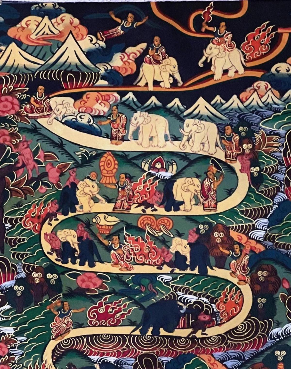 Tibetan Thangka Painting: Samatha Meditation - Way to Nirvana Art with Silk Brocade