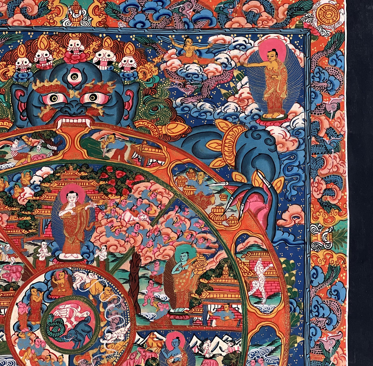 Hand-Painted Samsara Wheel of Life Thangka: Tibetan Buddhist Bhavachakra Mandala Art