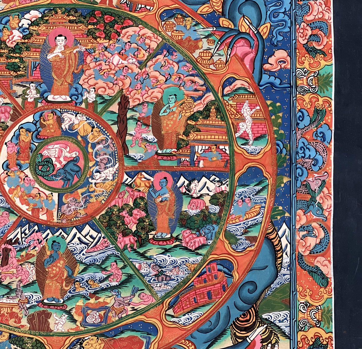 Hand-Painted Samsara Wheel of Life Thangka: Tibetan Buddhist Bhavachakra Mandala Art